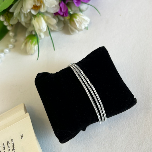 Triple Strand Round Cz Silver Tennis Bracelet