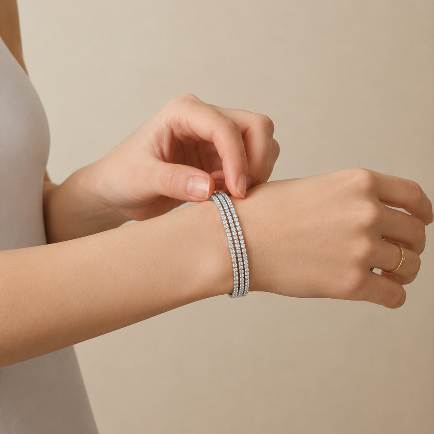Triple Strand Round Cz Silver Tennis Bracelet