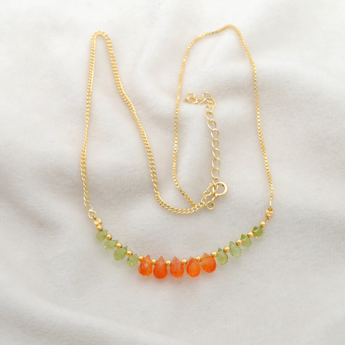 Kanish 925 Sterling Silver Carnelian & Peridot 18" Gold-Plated Necklace