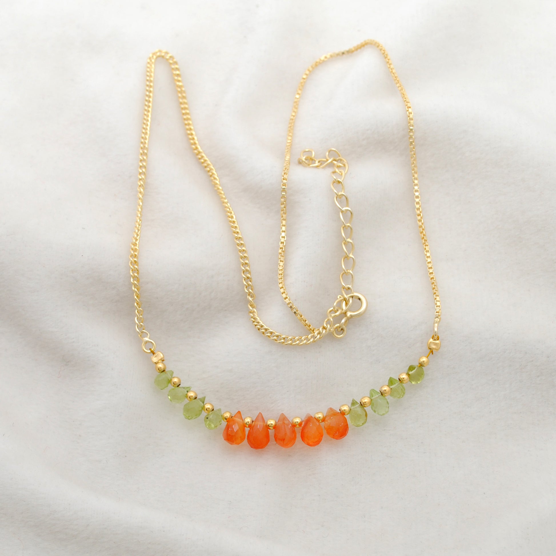 Kanish 925 Sterling Silver Carnelian & Peridot 18" Gold-Plated Necklace