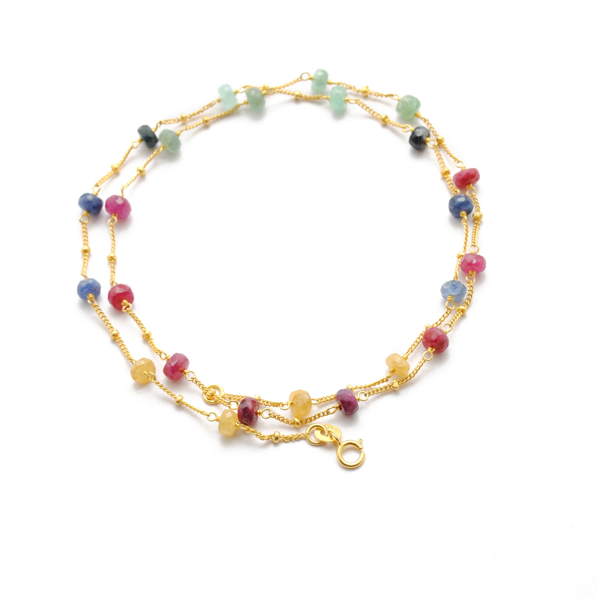Kanish 925 Sterling Silver Multi-Sapphire 19" Gold-Plated Necklace