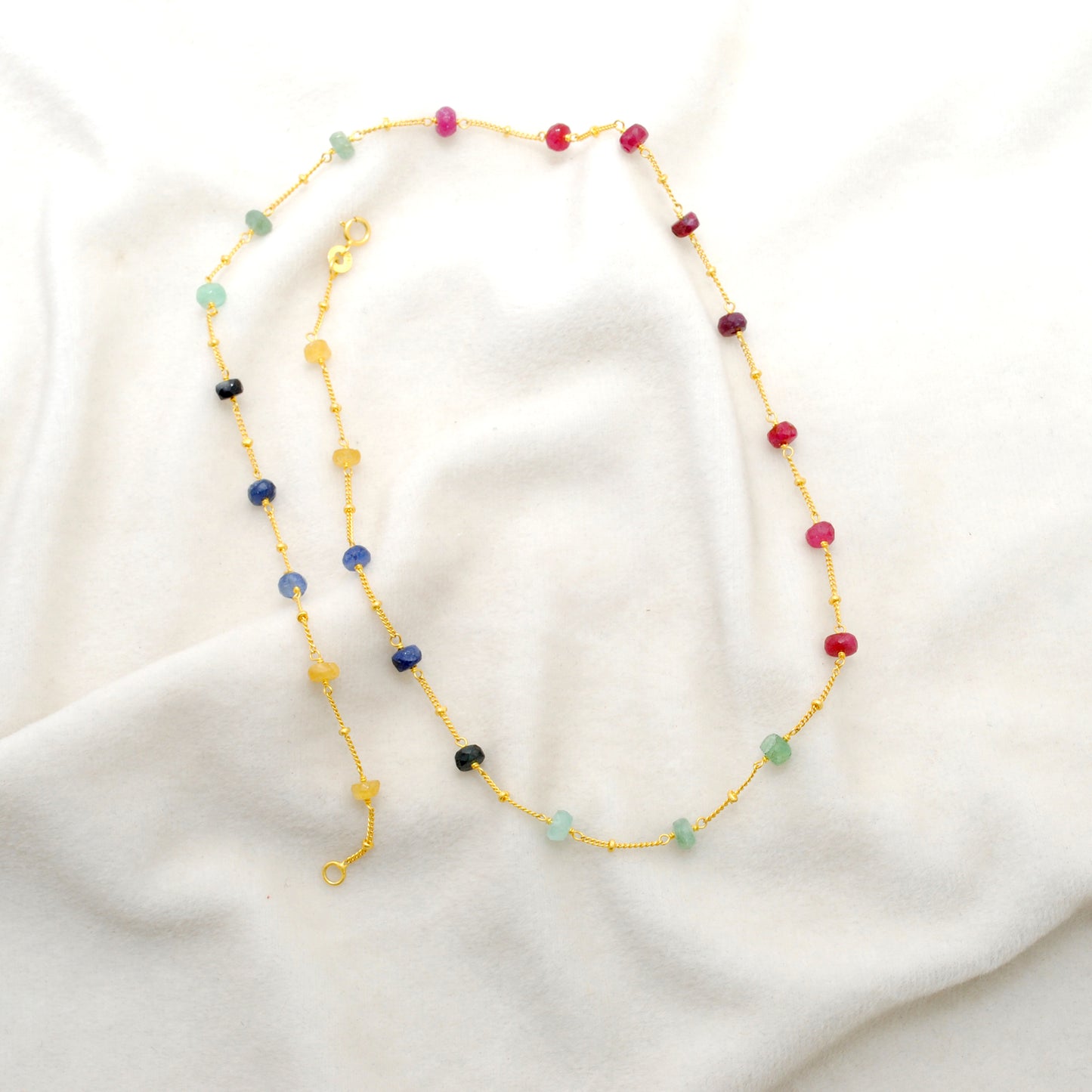Kanish 925 Sterling Silver Multi-Sapphire 19" Gold-Plated Necklace