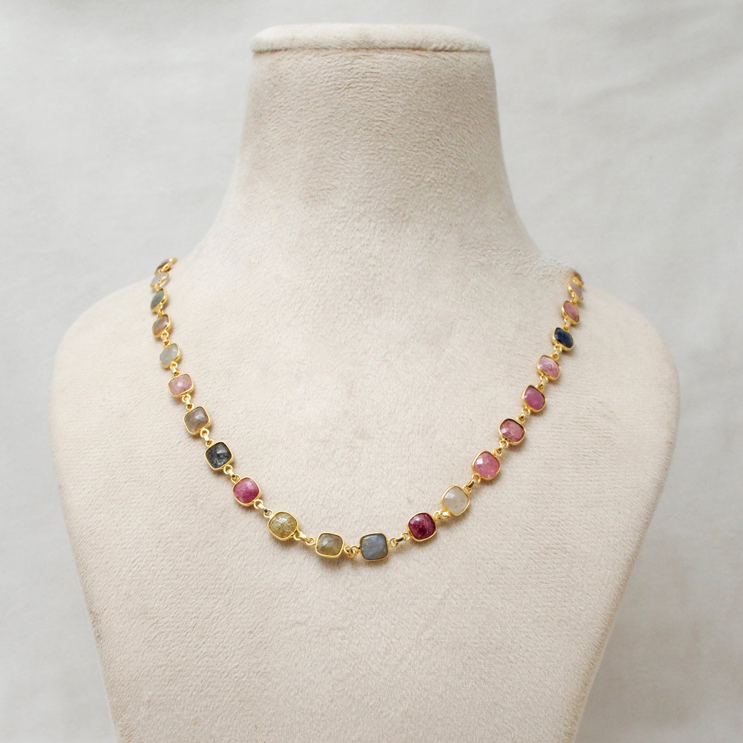 Kanish 925 Sterling Silver Multi-Sapphire Cushion 19" Gold-Plated Necklace