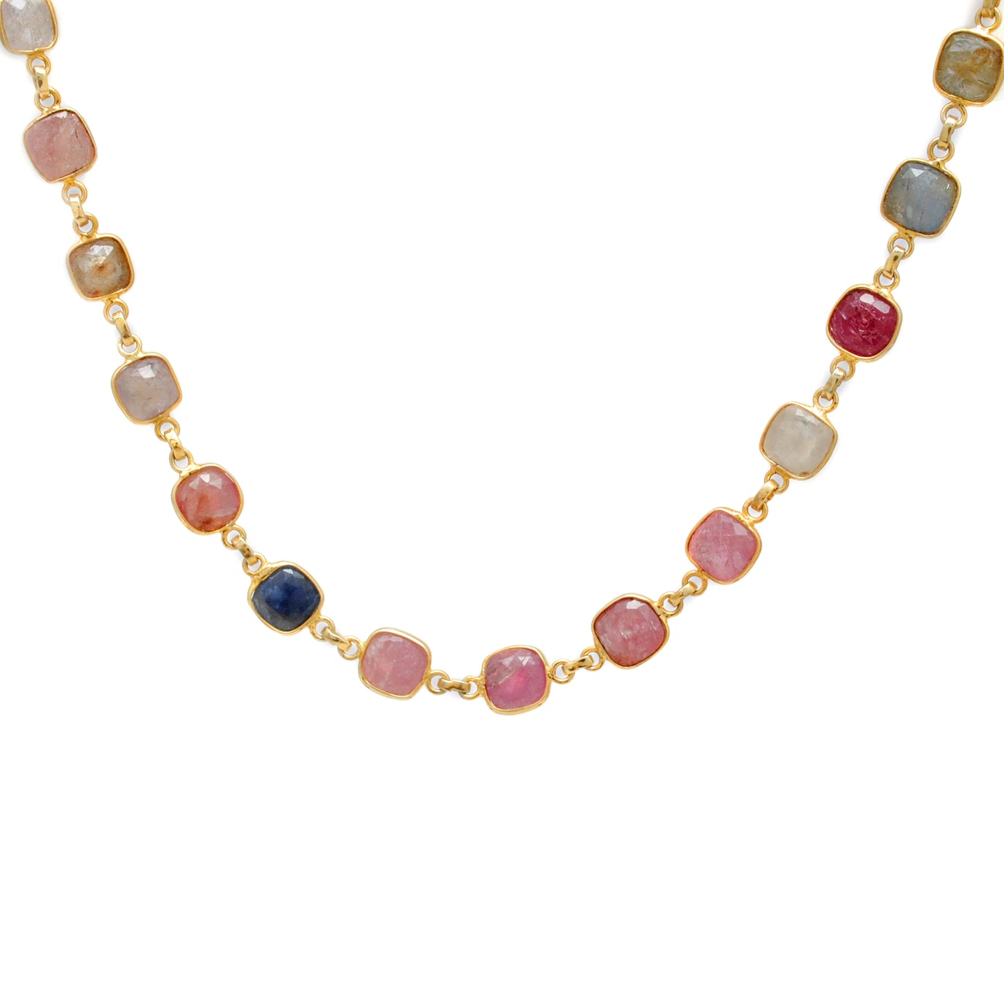 Kanish 925 Sterling Silver Multi-Sapphire Cushion 19" Gold-Plated Necklace