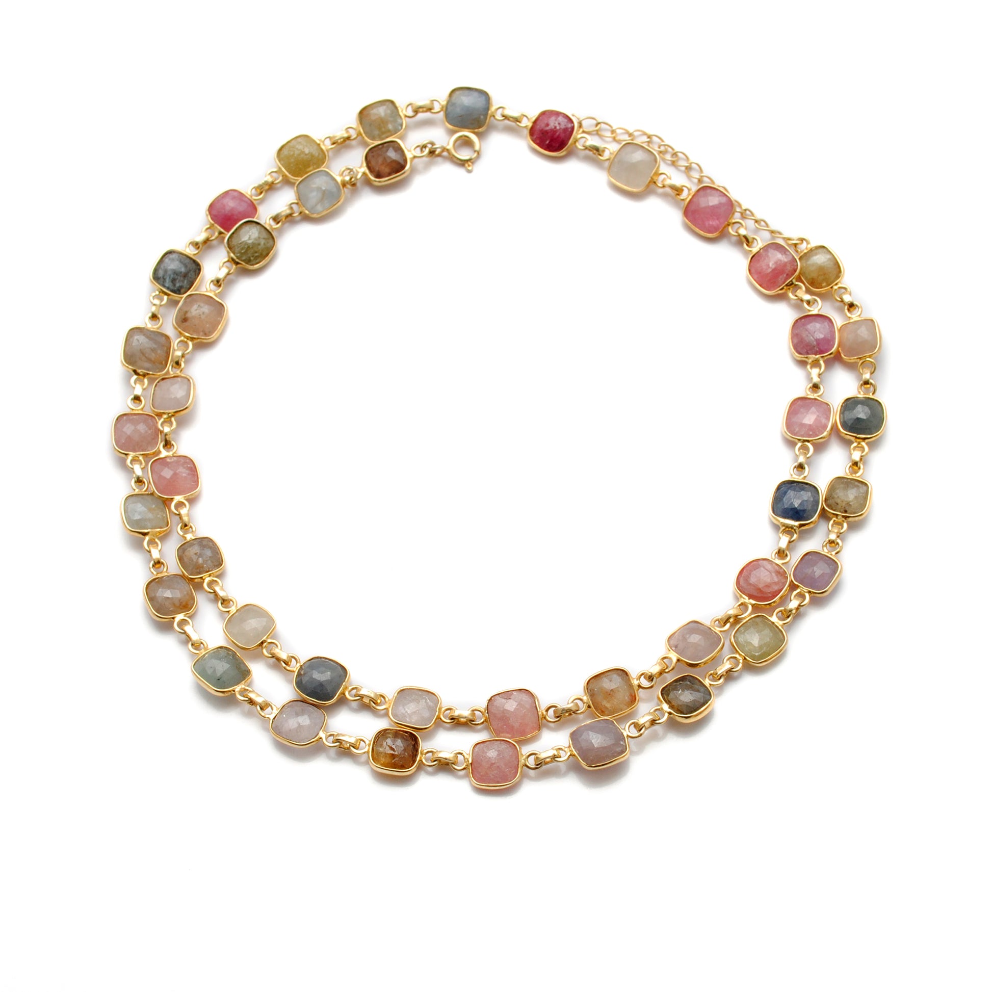 Kanish 925 Sterling Silver Multi-Sapphire Cushion 19" Gold-Plated Necklace