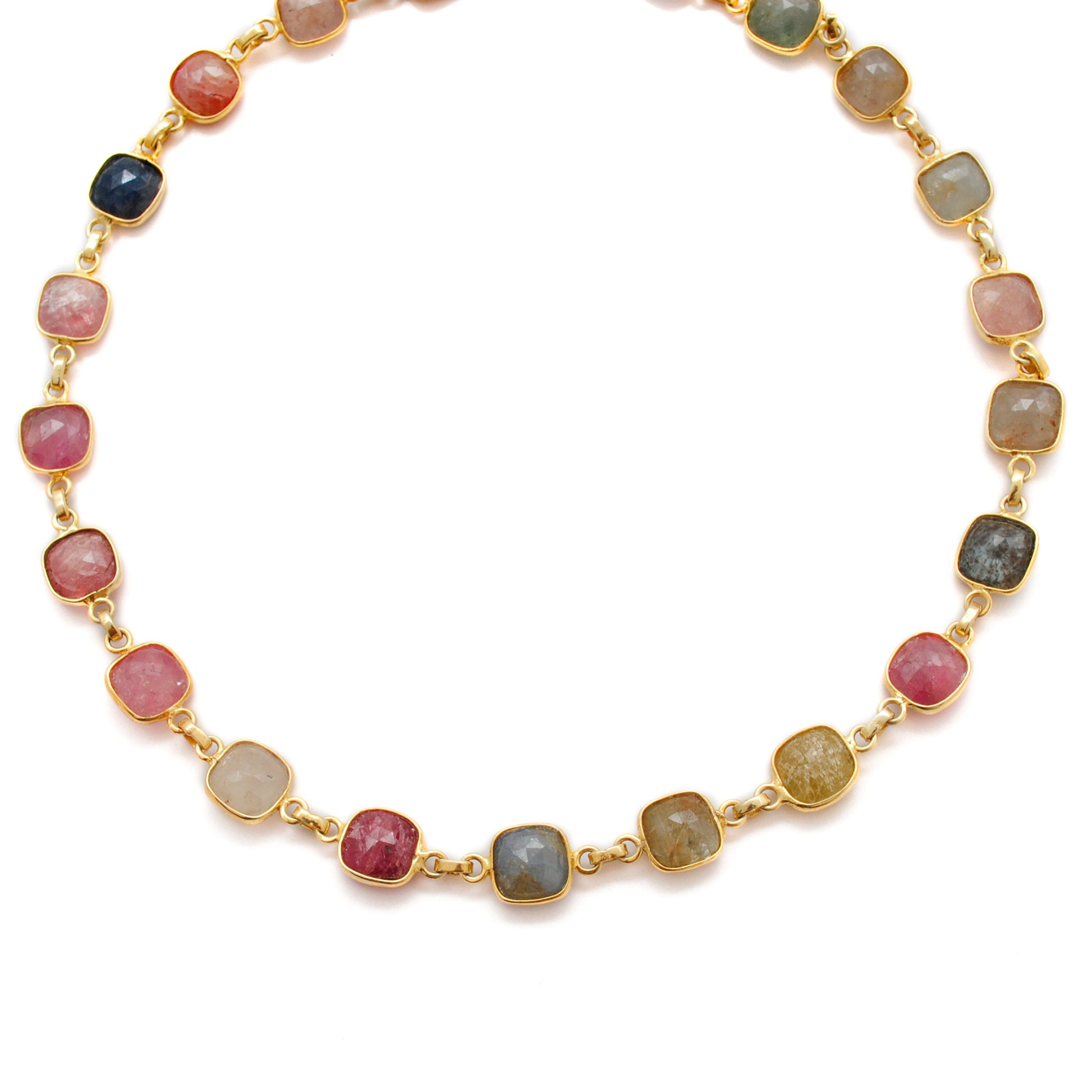 Kanish 925 Sterling Silver Multi-Sapphire Cushion 19" Gold-Plated Necklace