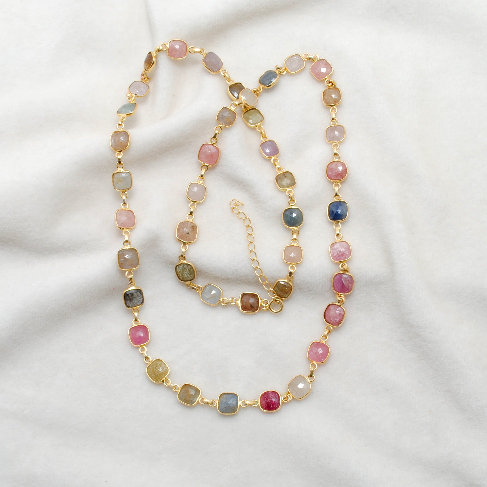 Kanish 925 Sterling Silver Multi-Sapphire Cushion 19" Gold-Plated Necklace