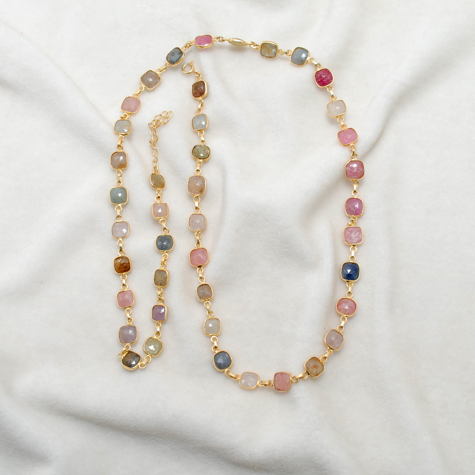 Kanish 925 Sterling Silver Multi-Sapphire Cushion 19" Gold-Plated Necklace