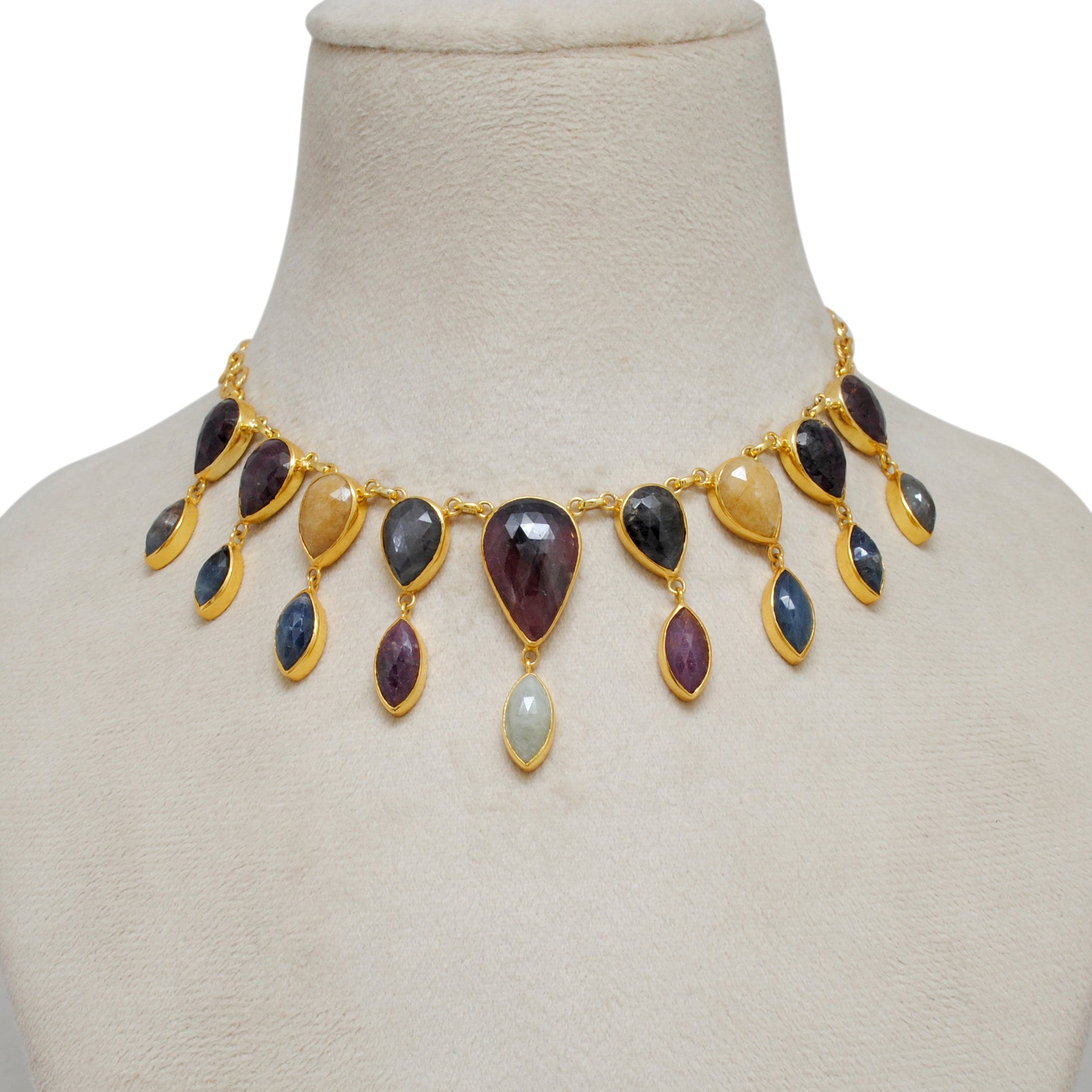 Kanish 925 Sterling Silver Multi-Sapphire Pear & Marquise 20" Gold-Plated Necklace