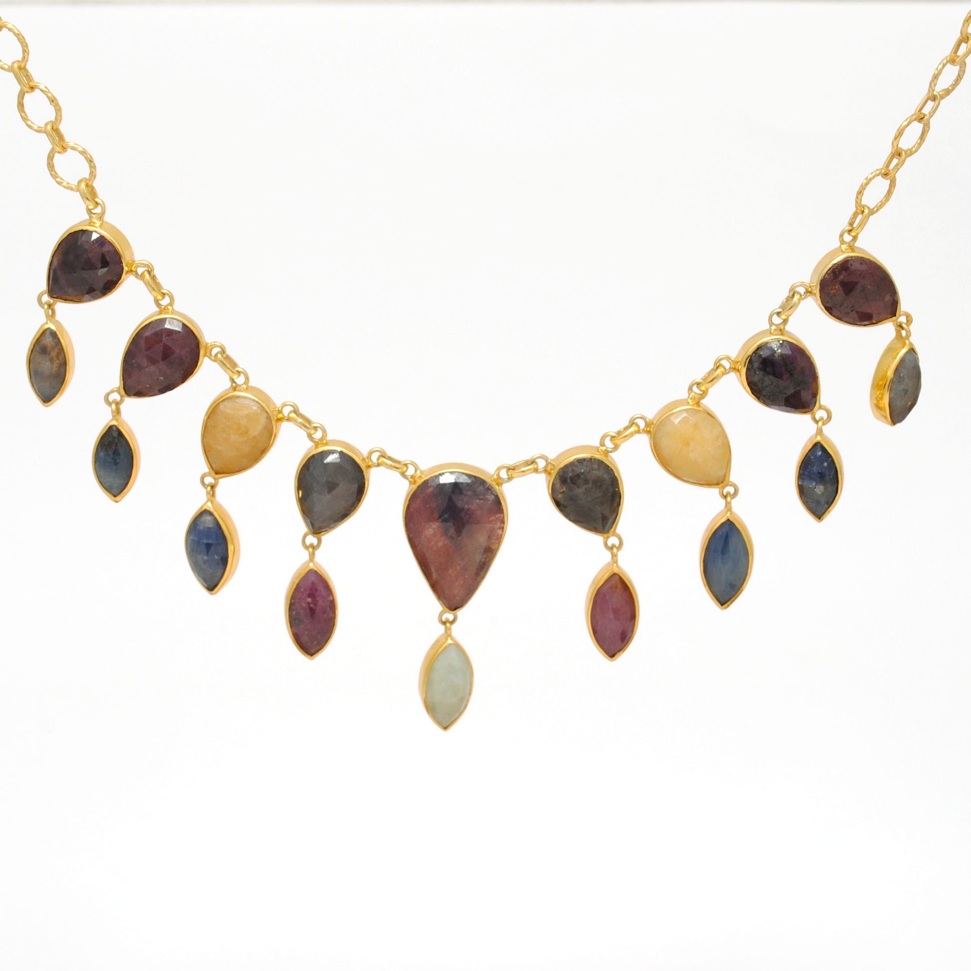 Kanish 925 Sterling Silver Multi-Sapphire Pear & Marquise 20" Gold-Plated Necklace