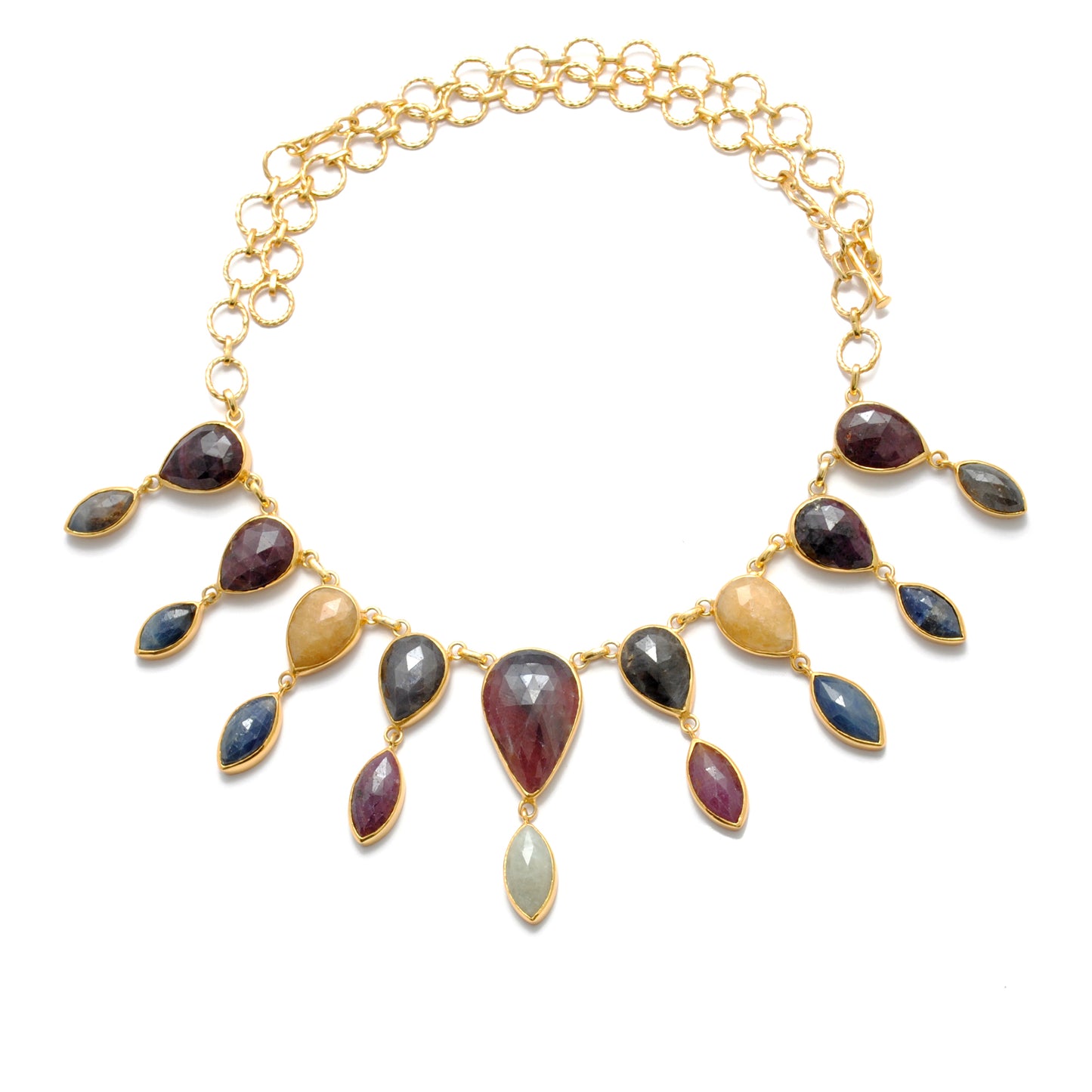 Kanish 925 Sterling Silver Multi-Sapphire Pear & Marquise 20" Gold-Plated Necklace