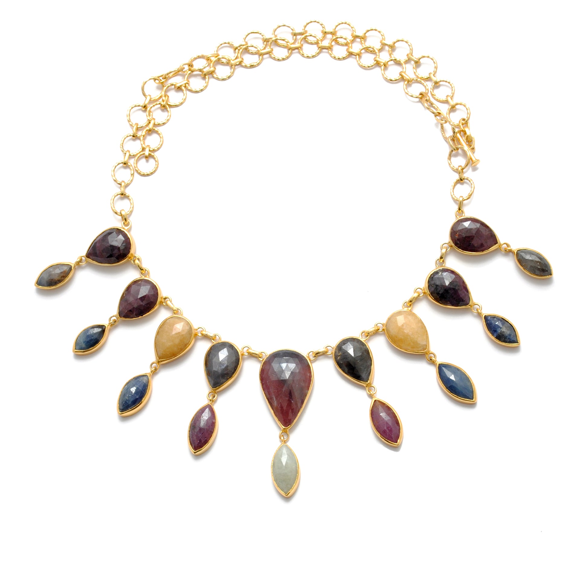 Kanish 925 Sterling Silver Multi-Sapphire Pear & Marquise 20" Gold-Plated Necklace