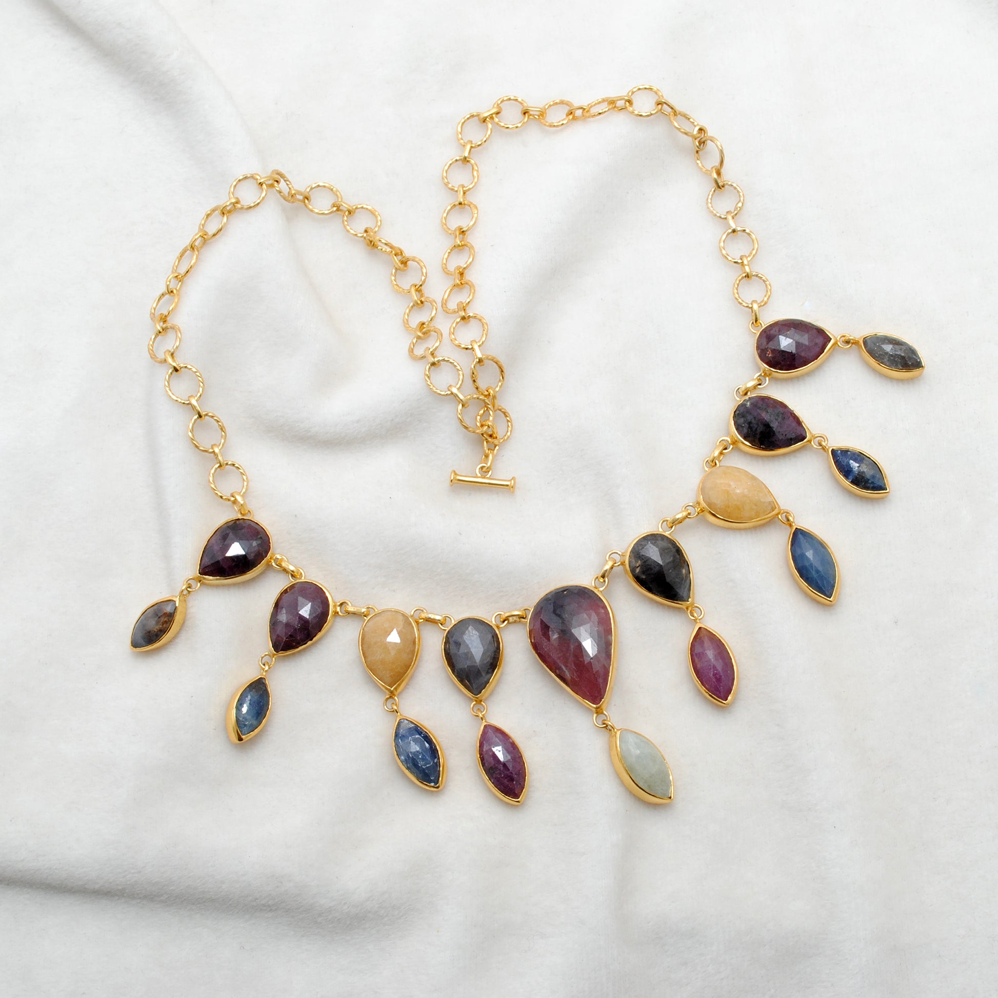 Kanish 925 Sterling Silver Multi-Sapphire Pear & Marquise 20" Gold-Plated Necklace