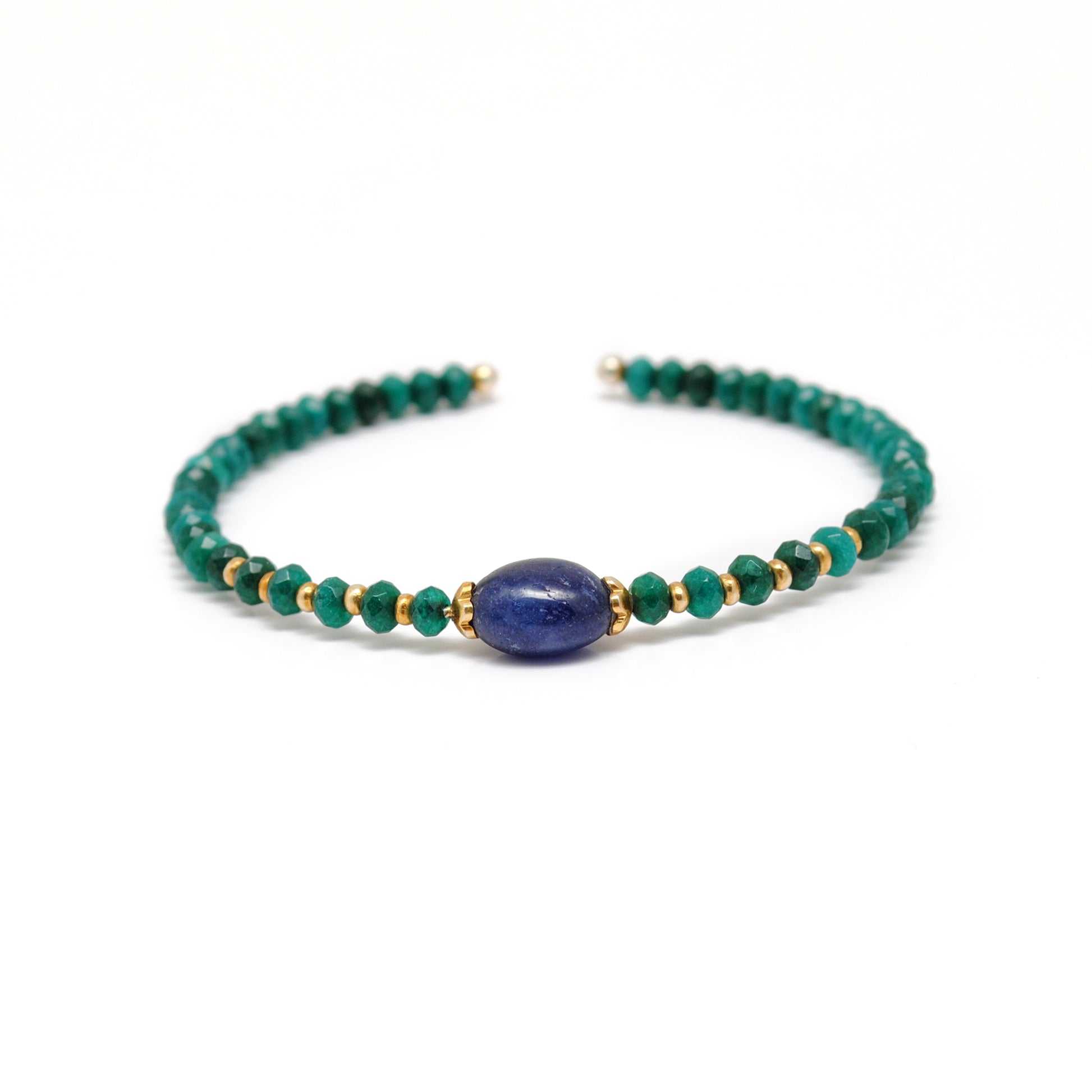 Kanish 925 Sterling Silver Green Jade Memory Wire Rondelle Bracelet