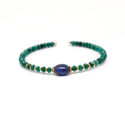 Kanish 925 Sterling Silver Green Jade Memory Wire Rondelle Bracelet