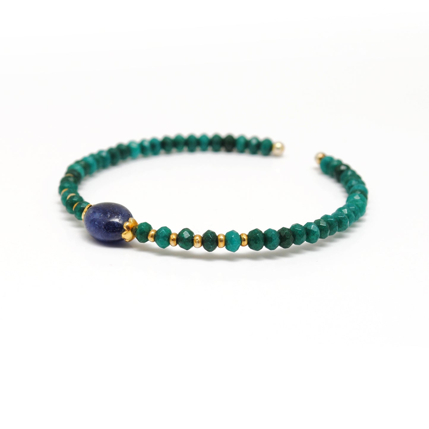 Kanish 925 Sterling Silver Green Jade Memory Wire Rondelle Bracelet
