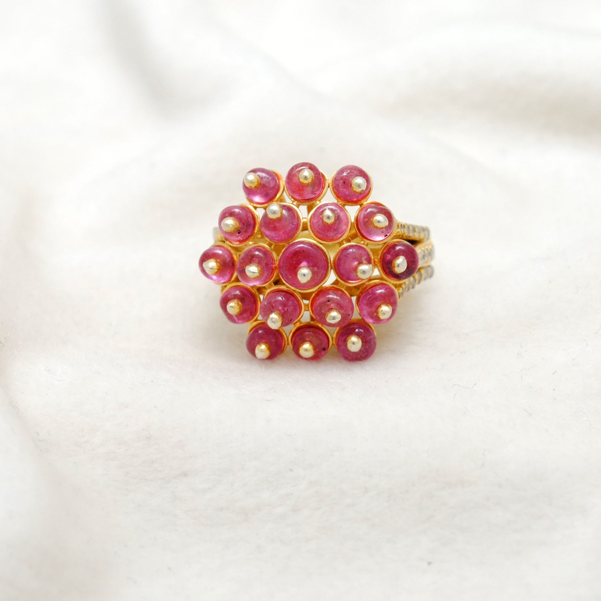 Kanish 925 Sterling Silver Pave Diamond & Pink Spinel 7 US Gold-Plated Ring