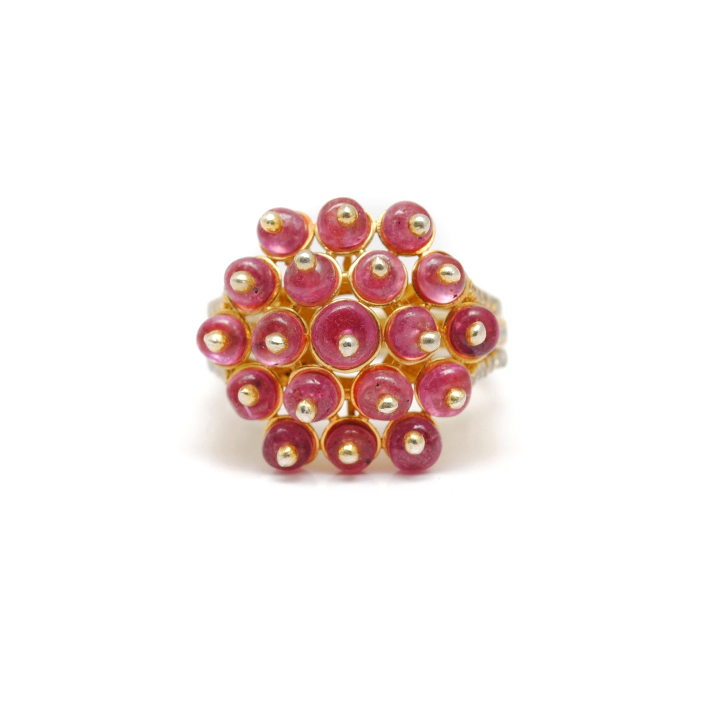 Kanish 925 Sterling Silver Pave Diamond & Pink Spinel 7 US Gold-Plated Ring