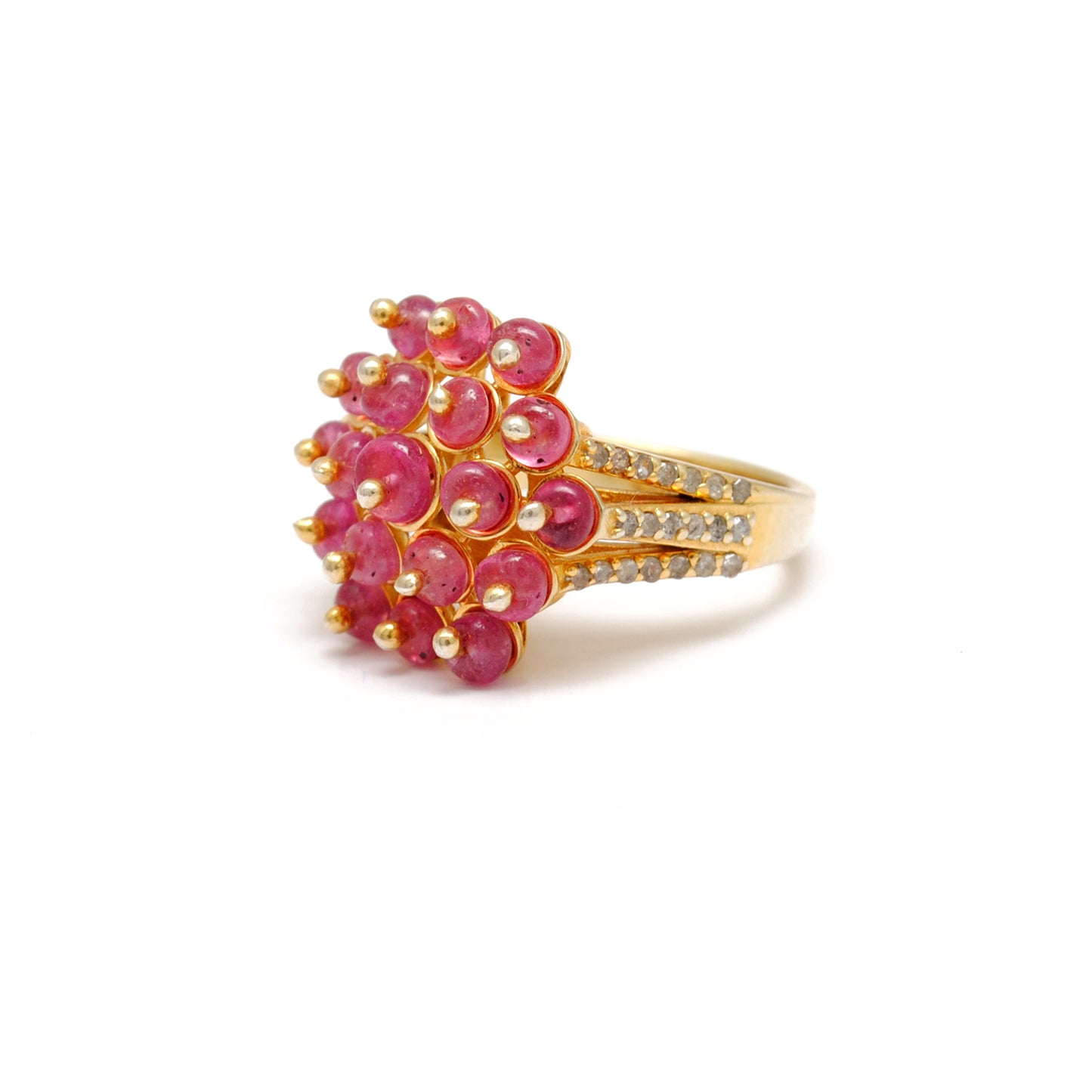 Kanish 925 Sterling Silver Pave Diamond & Pink Spinel 7 US Gold-Plated Ring