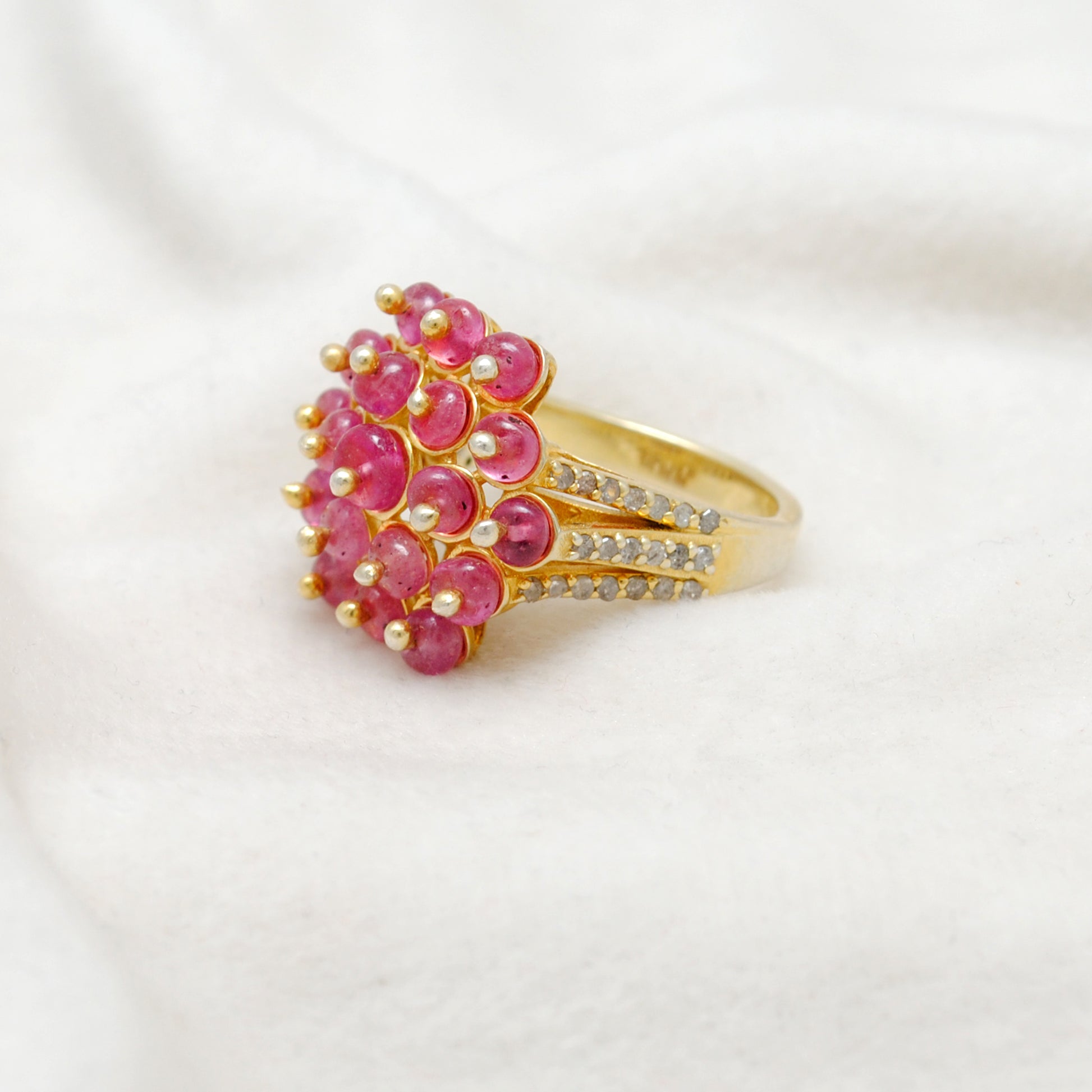 Kanish 925 Sterling Silver Pave Diamond & Pink Spinel 7 US Gold-Plated Ring