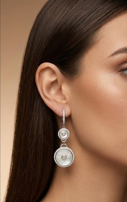 Pearl With Cz 925 Sterling Silver Huggie Earrings