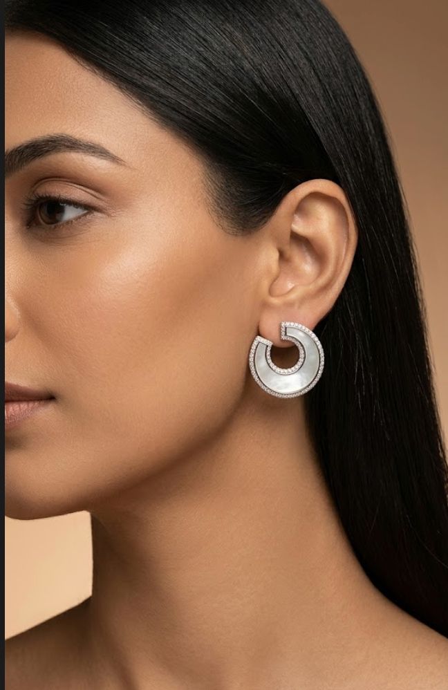 Crescent Cz Pearl Stud