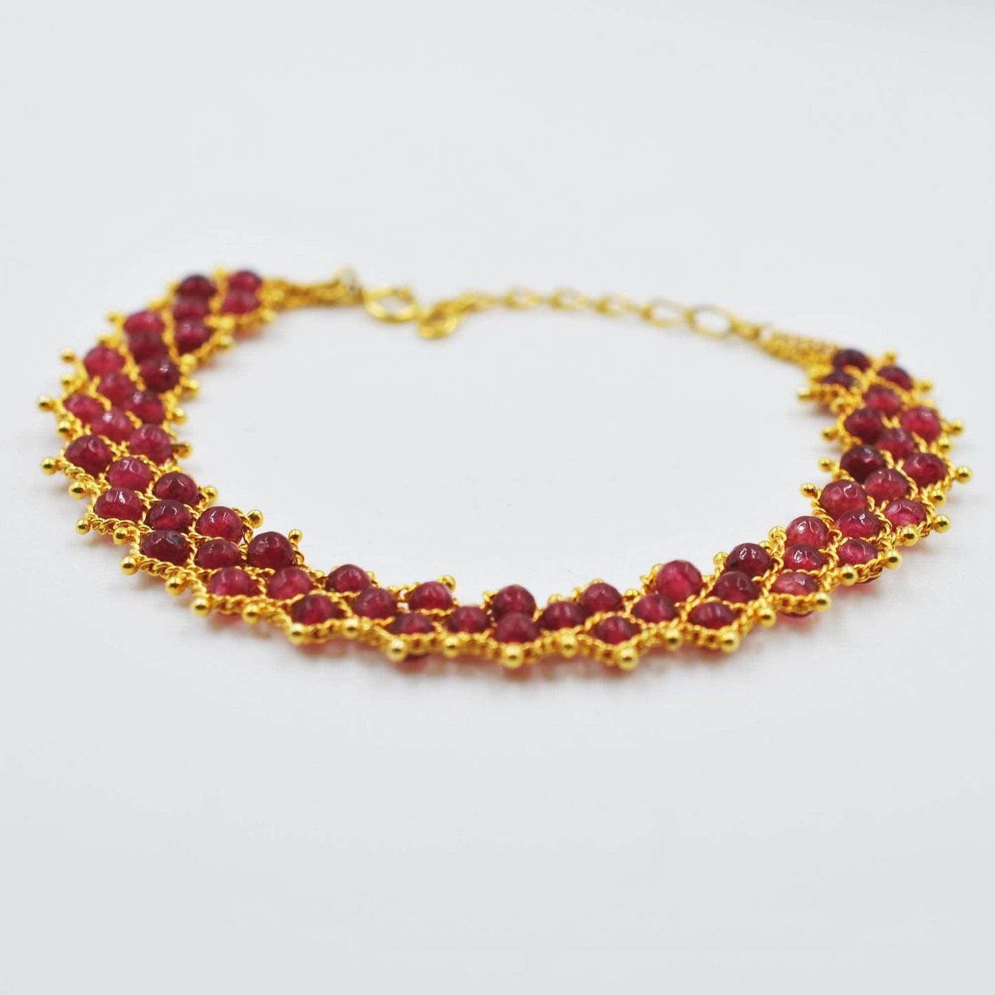 18k Gold Ruby Beads Bracelet Victorian Jewelry Kanish