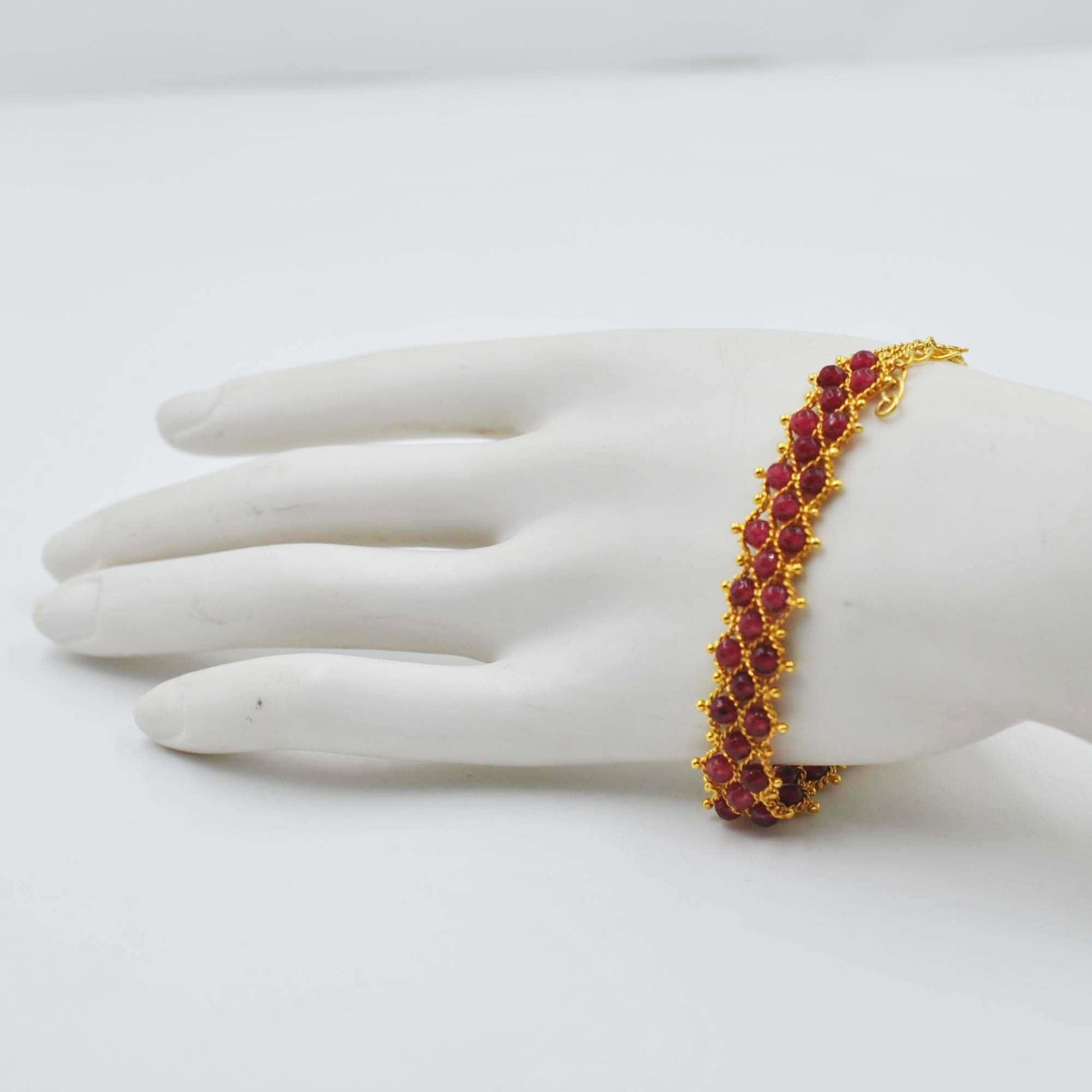 18k Gold Ruby Beads Bracelet Victorian Jewelry Kanish