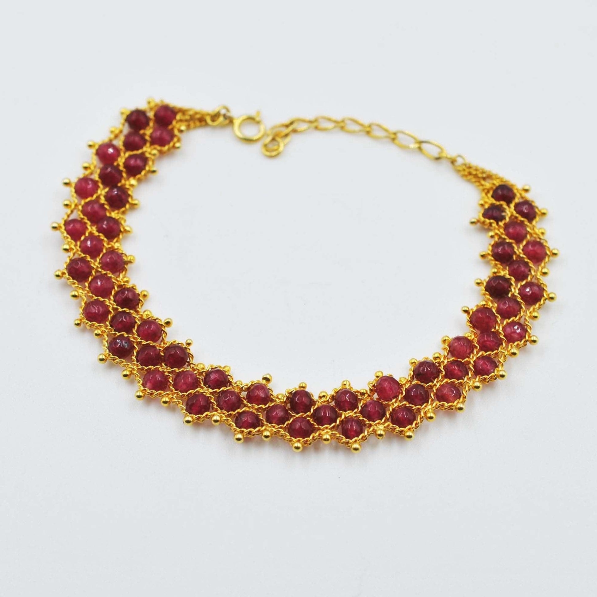 18k Gold Ruby Beads Bracelet Victorian Jewelry - Kanish