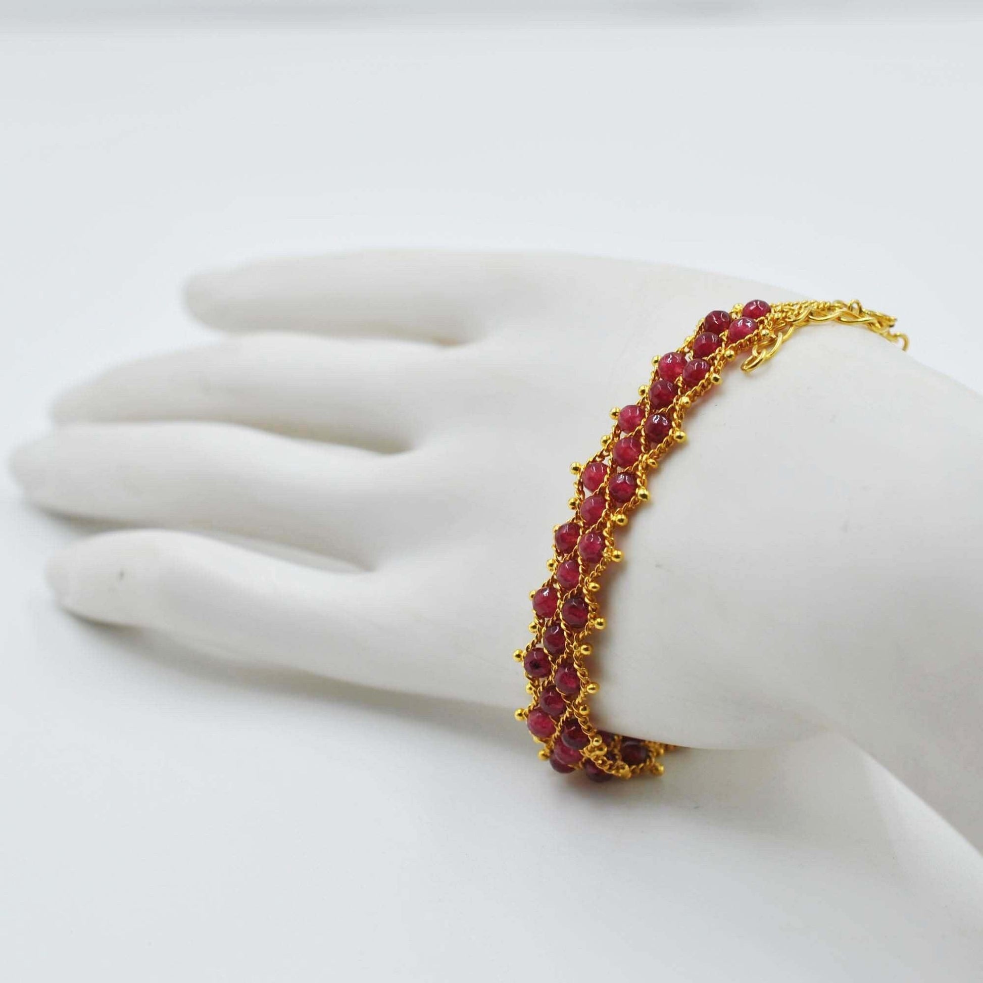 18k Gold Ruby Beads Bracelet Victorian Jewelry Kanish