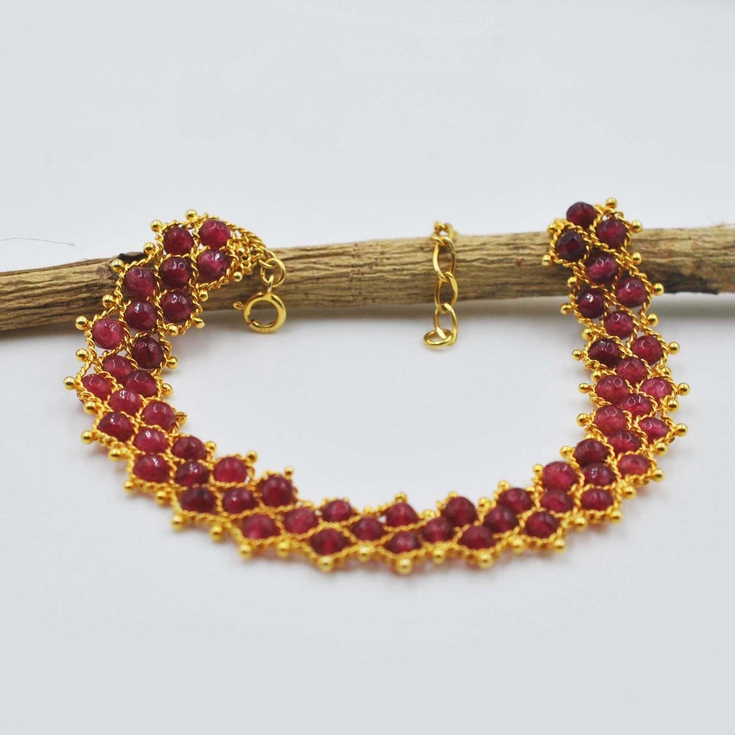 18k Gold Ruby Beads Bracelet Victorian Jewelry Kanish