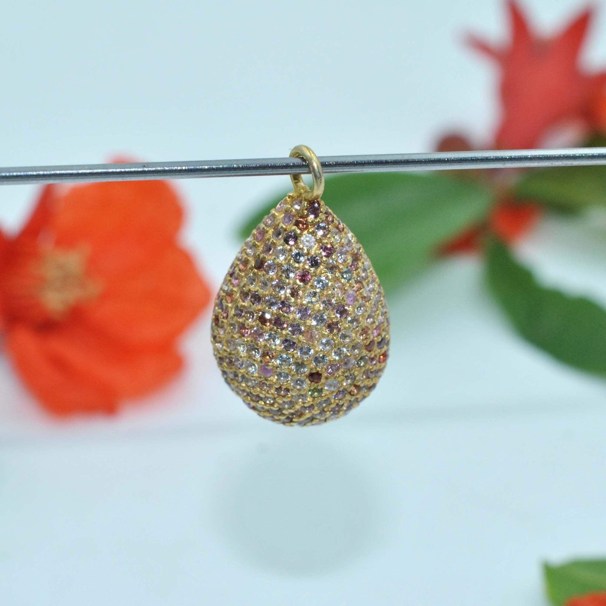 925 Sterling Silver Multi Sapphire Teardrop Charm Kanish