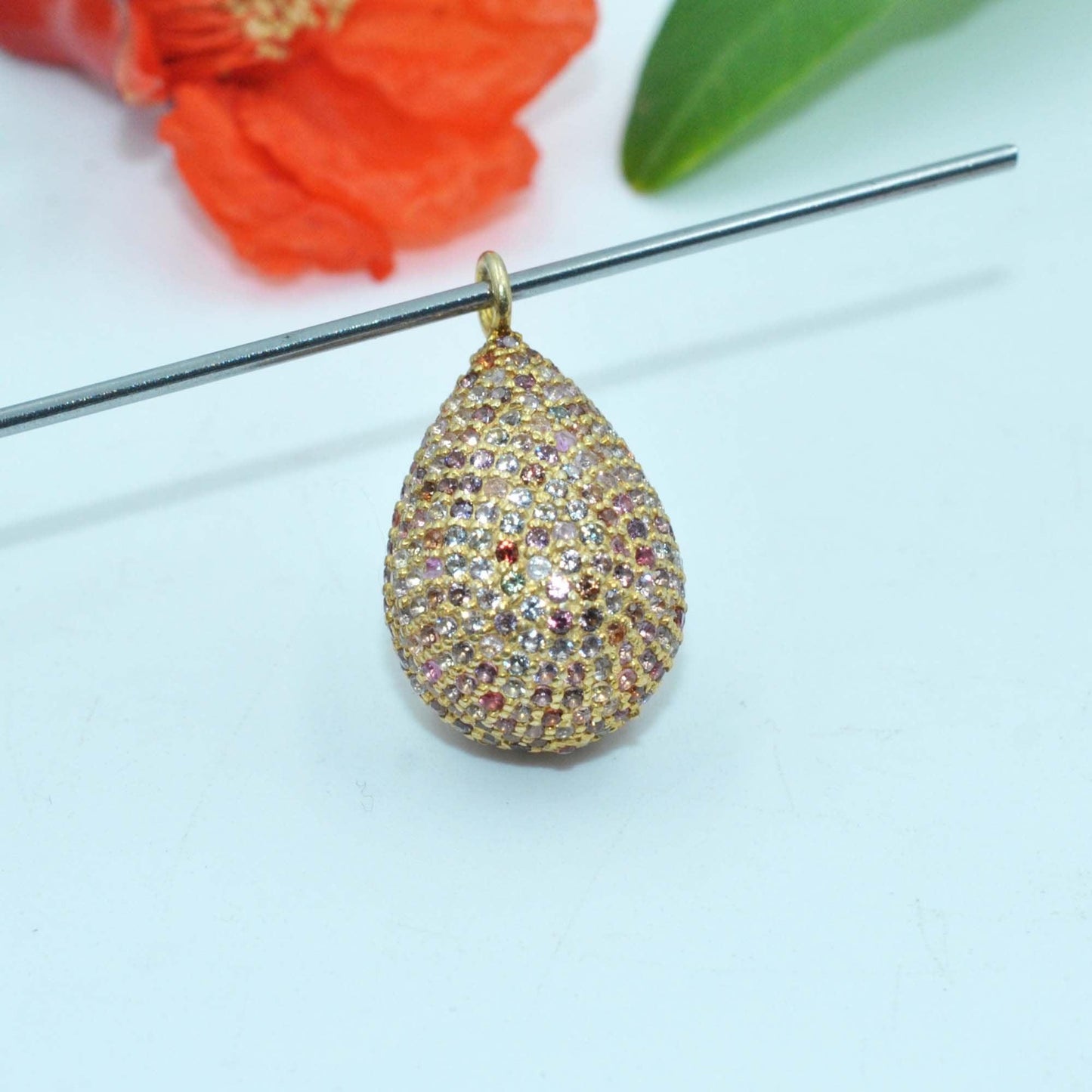 925 Sterling Silver Multi Sapphire Teardrop Charm Kanish