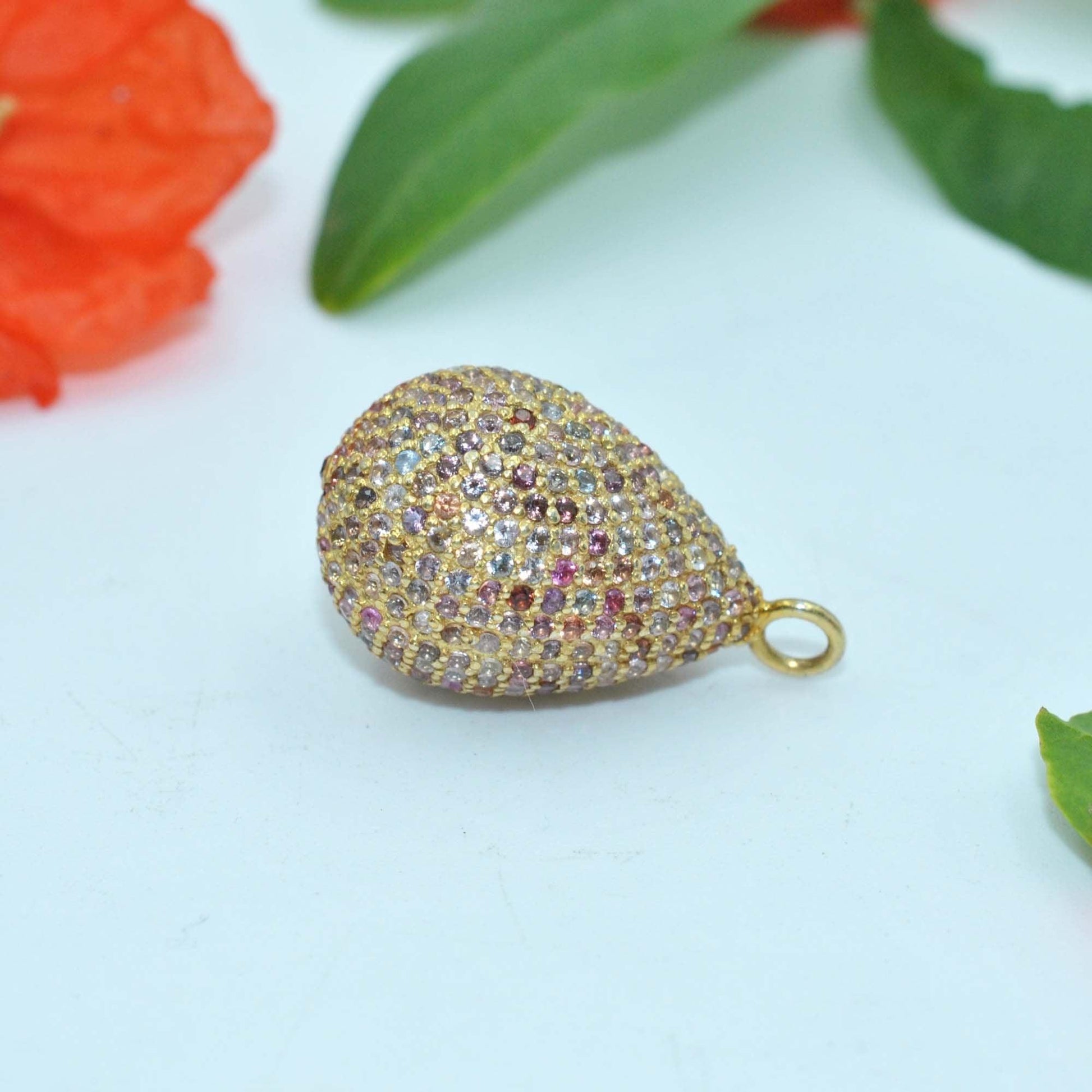 925 Sterling Silver Multi Sapphire Teardrop Charm Kanish