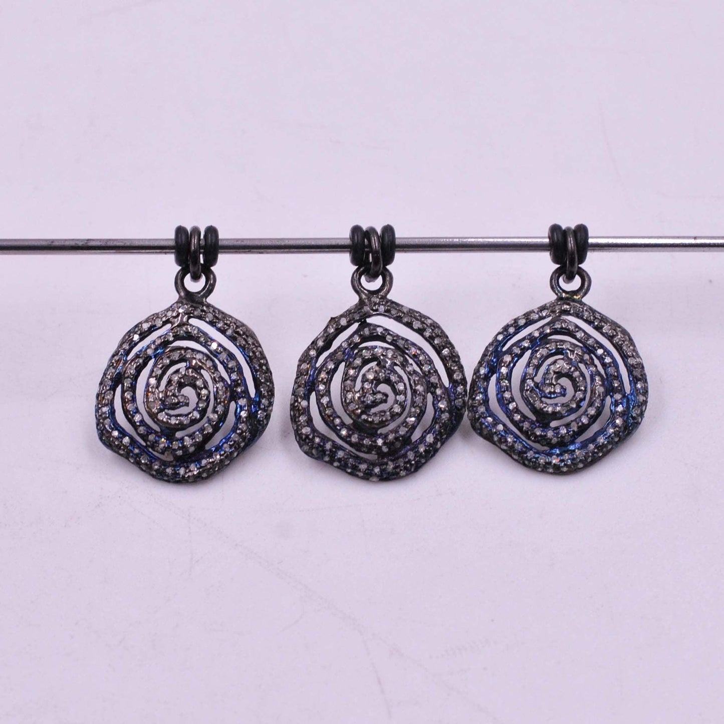 925 Sterling Silver Pave Diamond Spiral Charm Pendant - Kanish