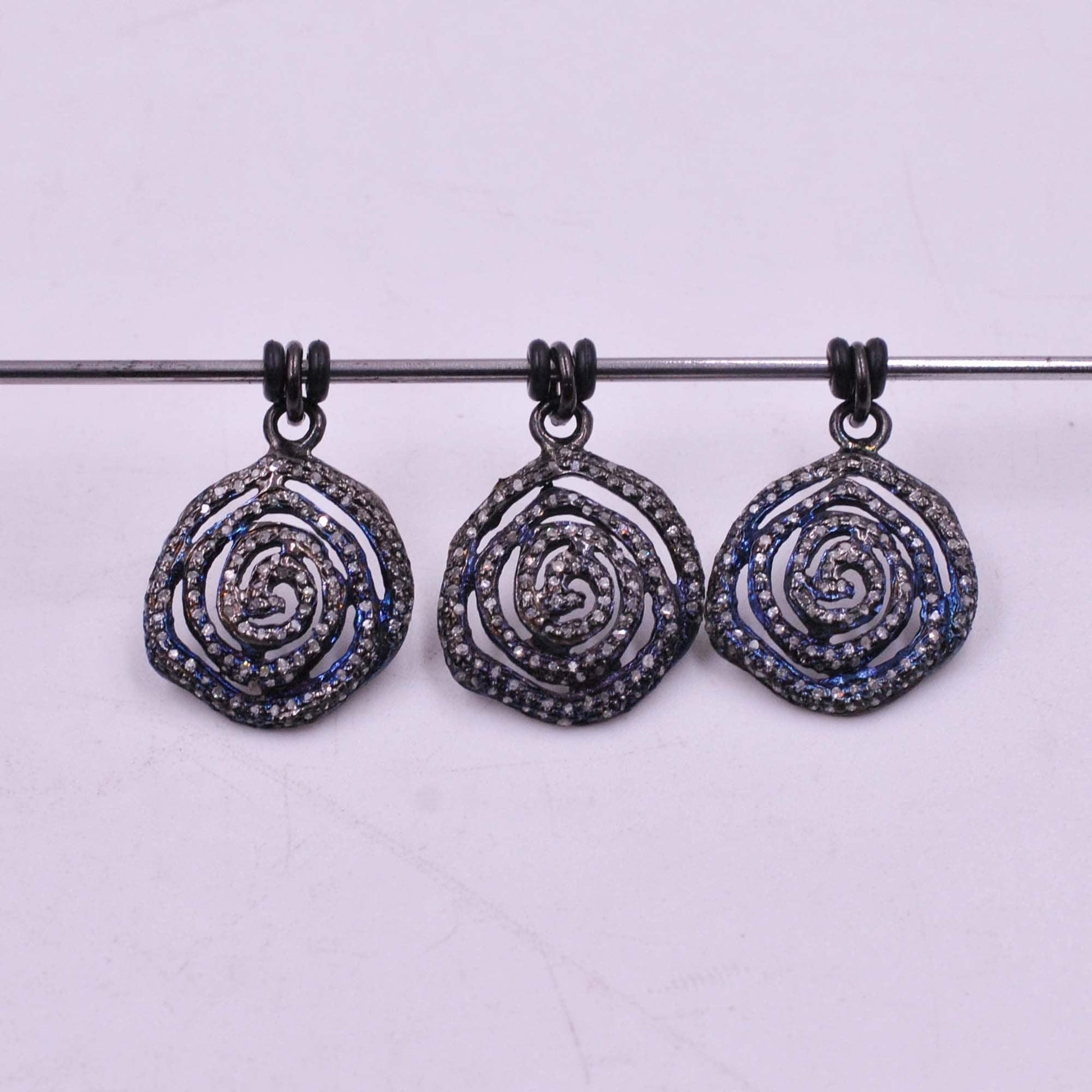 925 Sterling Silver Pave Diamond Spiral Charm Pendant - Kanish