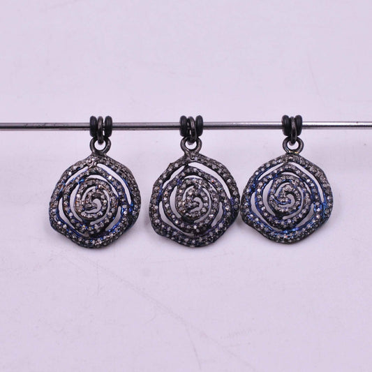 925 Sterling Silver Pave Diamond Spiral Charm Pendant - Kanish