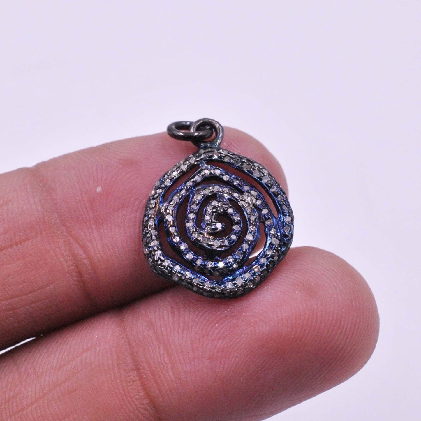 925 Sterling Silver Pave Diamond Spiral Charm Pendant Kanish