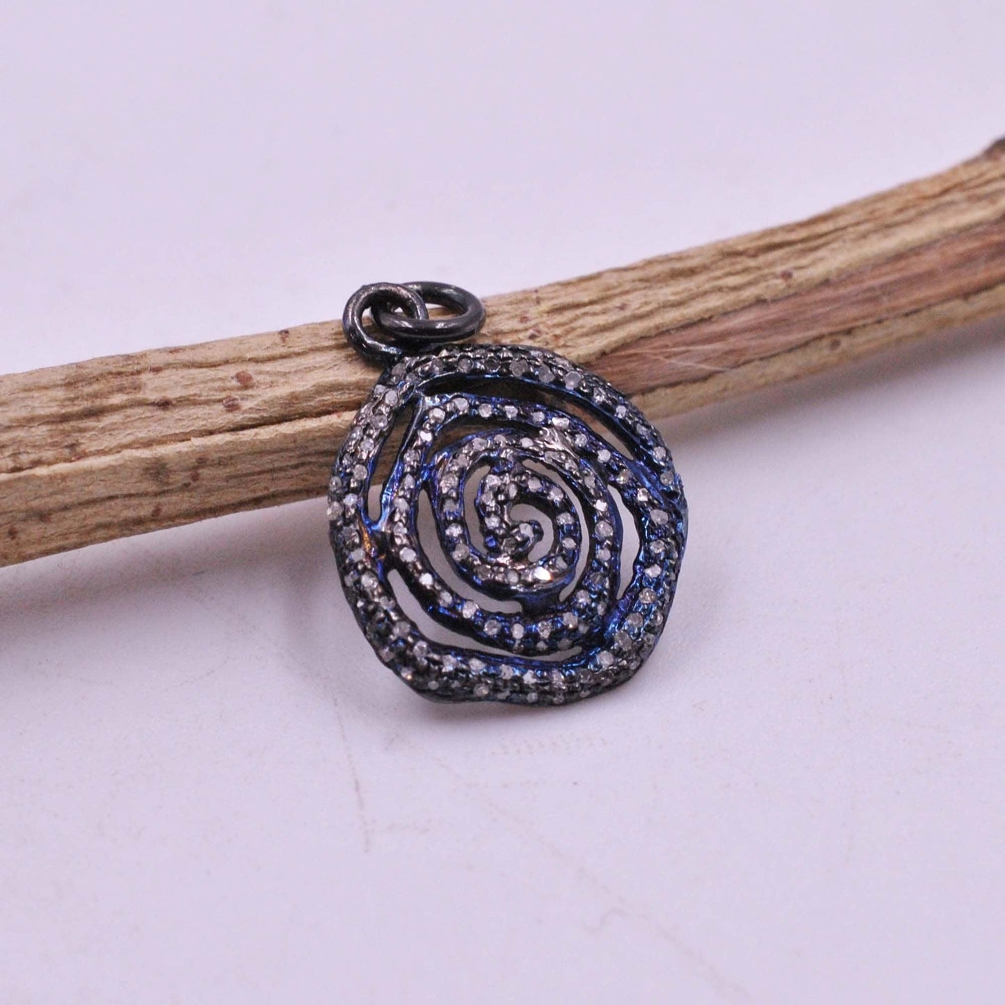 925 Sterling Silver Pave Diamond Spiral Charm Pendant Kanish