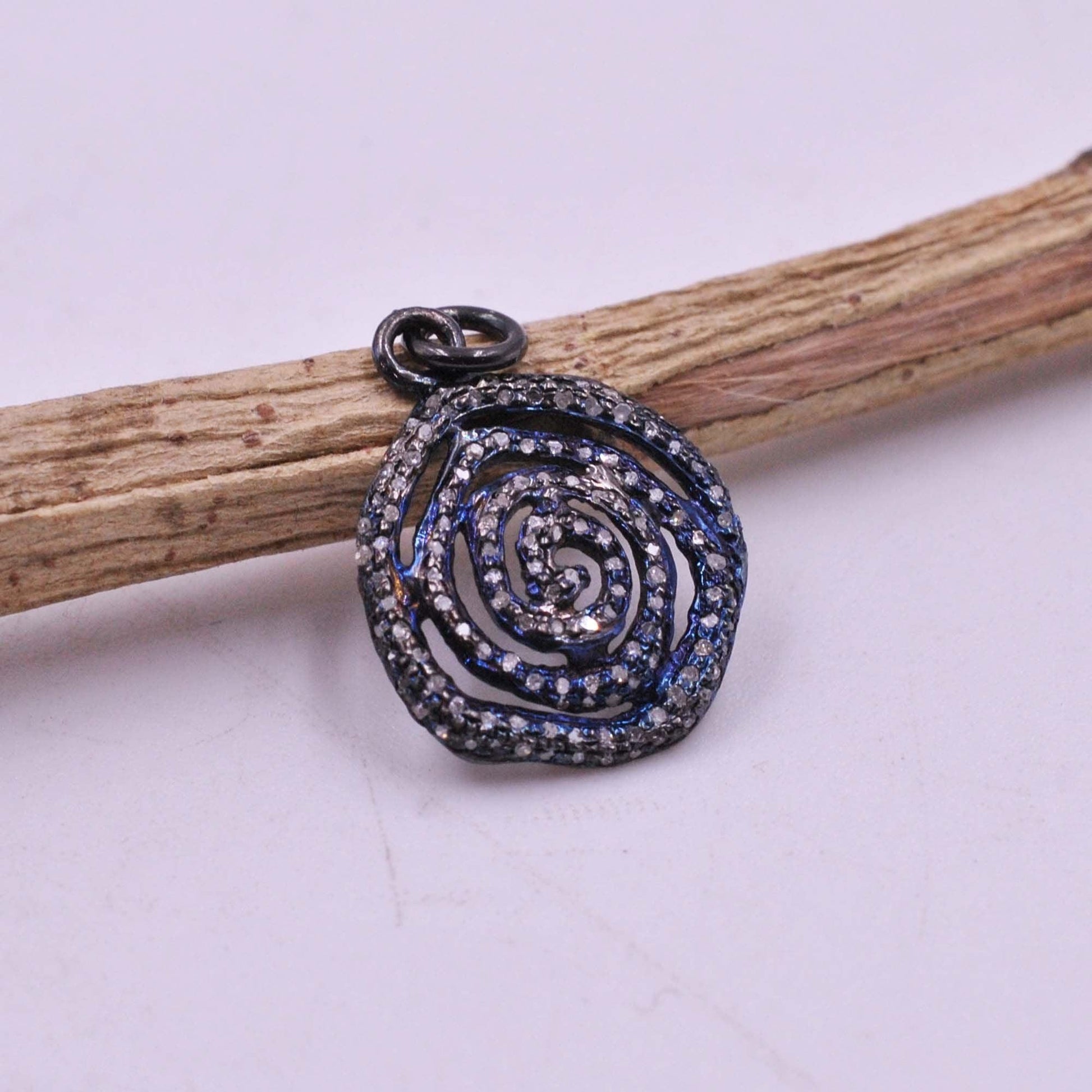 925 Sterling Silver Pave Diamond Spiral Charm Pendant Kanish