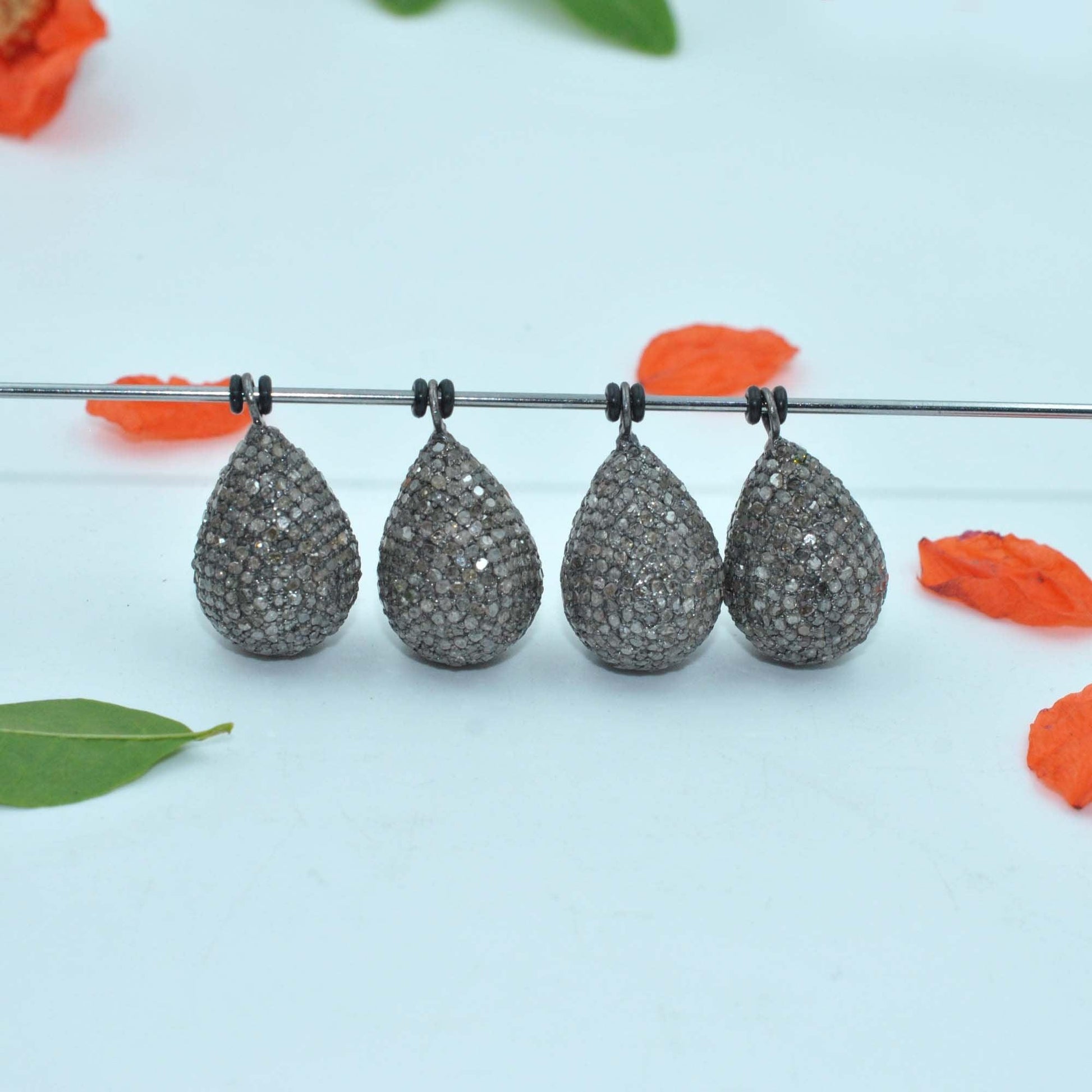925 Sterling Silver Pave Diamond Teardrop Charm Kanish