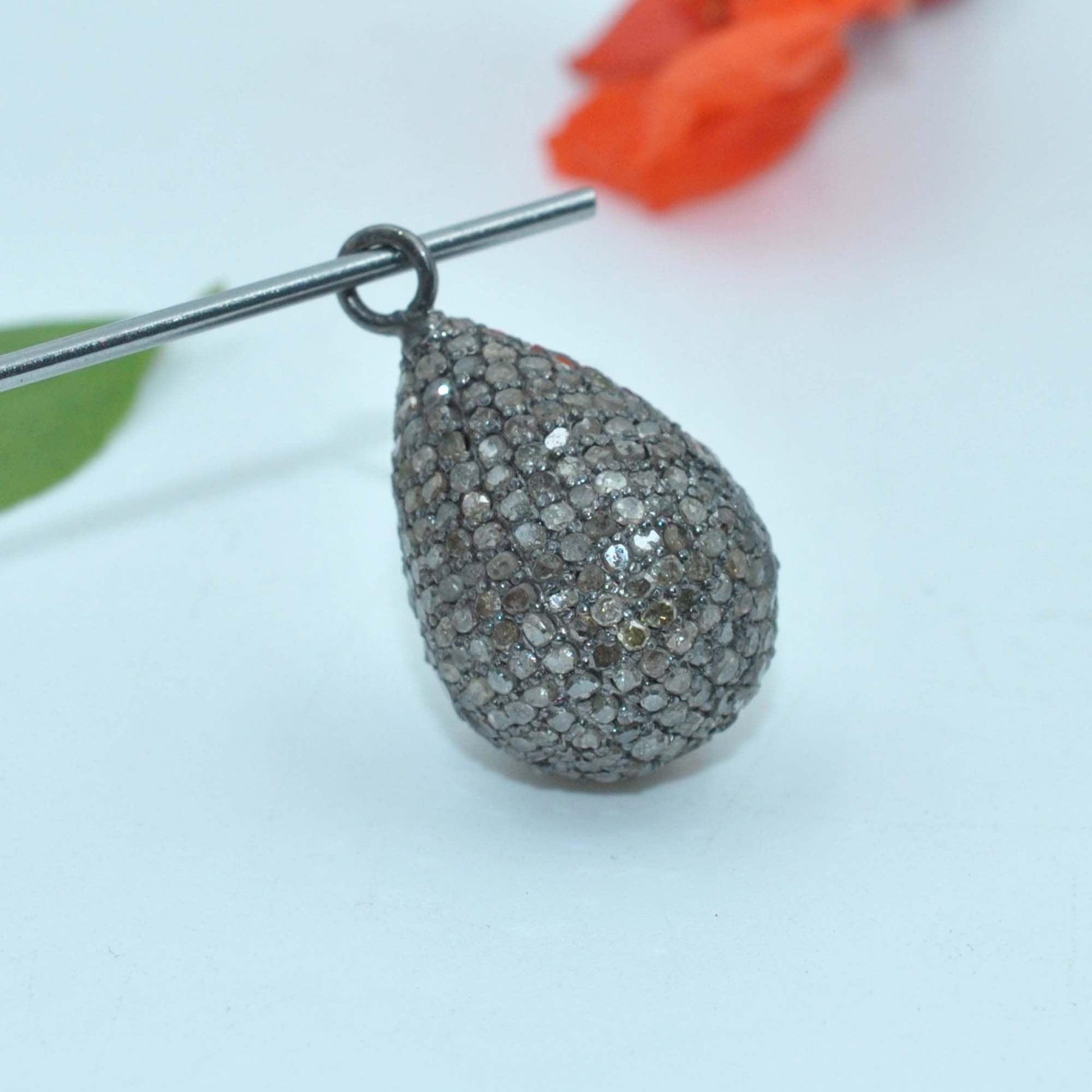 925 Sterling Silver Pave Diamond Teardrop Charm - Kanish