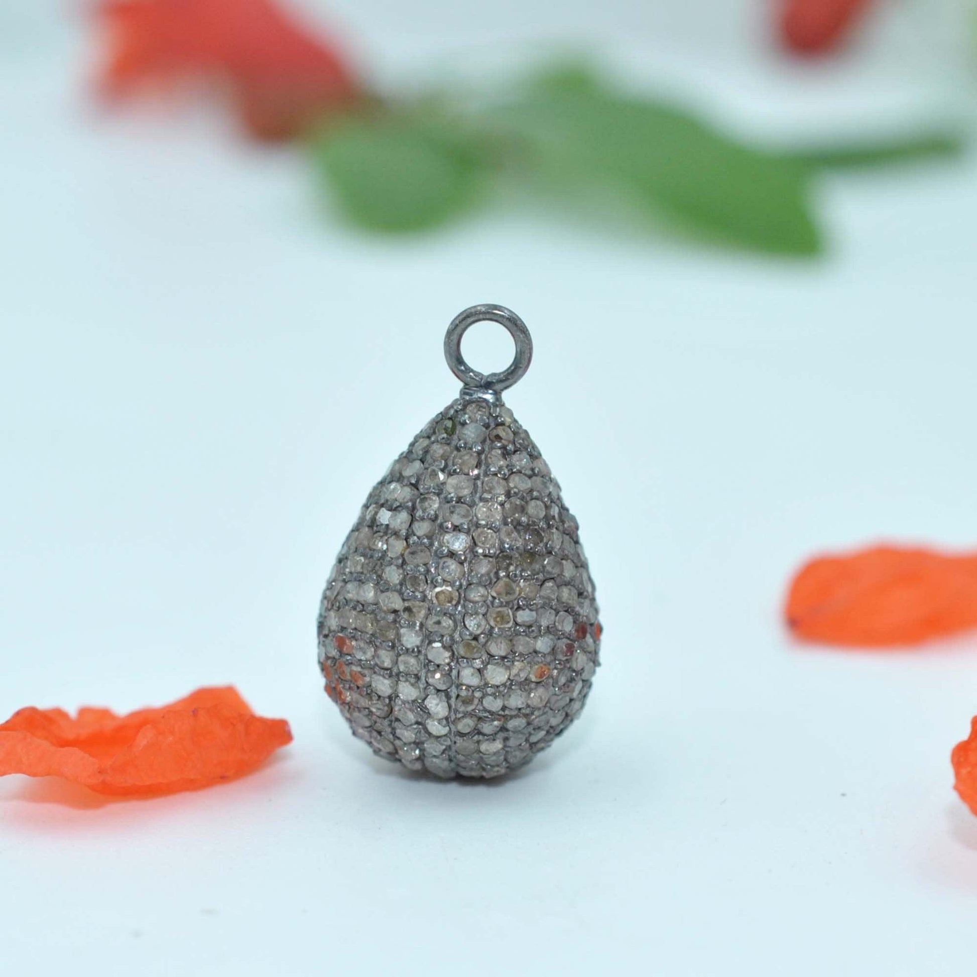 925 Sterling Silver Pave Diamond Teardrop Charm Kanish