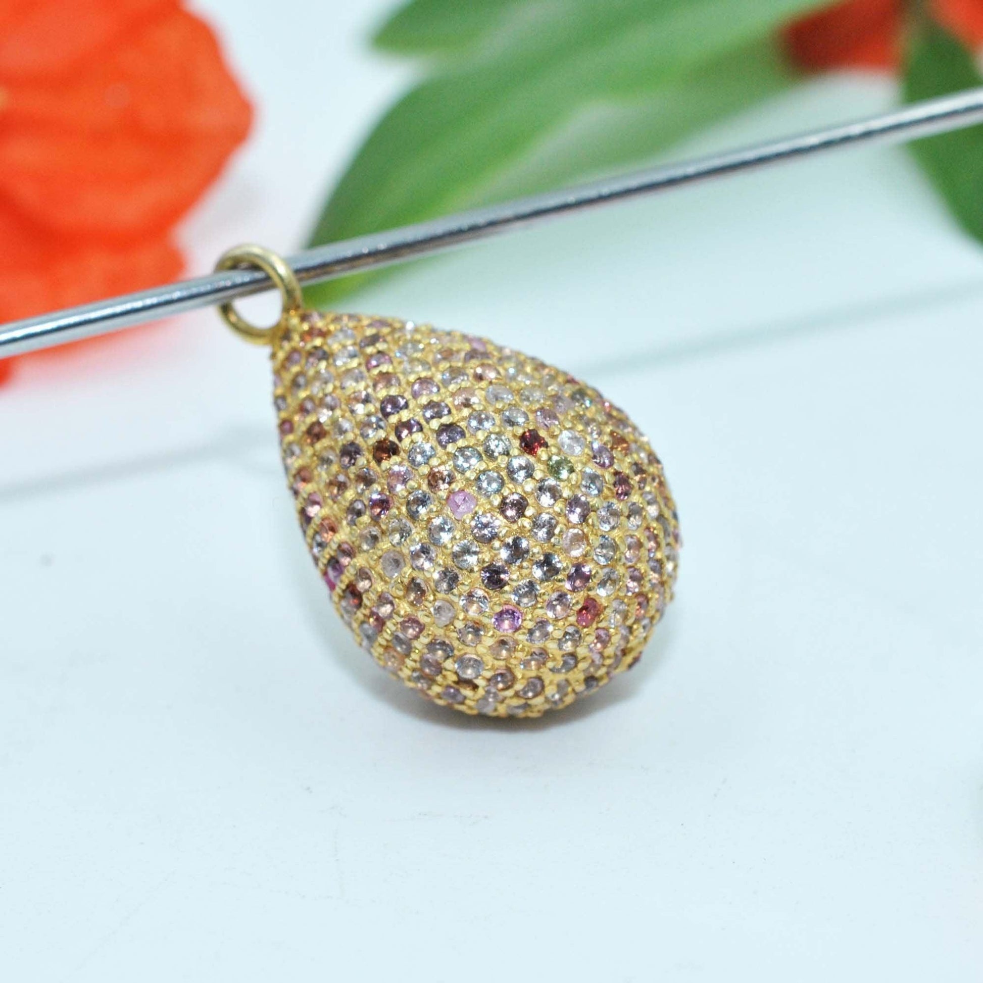 925 Sterling Silver Multi Sapphire Teardrop Charm Kanish