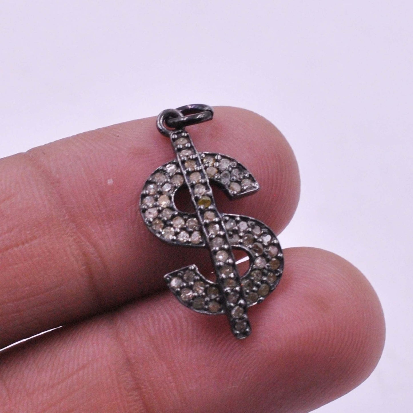 925 Sterling Silver Pave Diamond Dollar Sign Charm Pendant Kanish