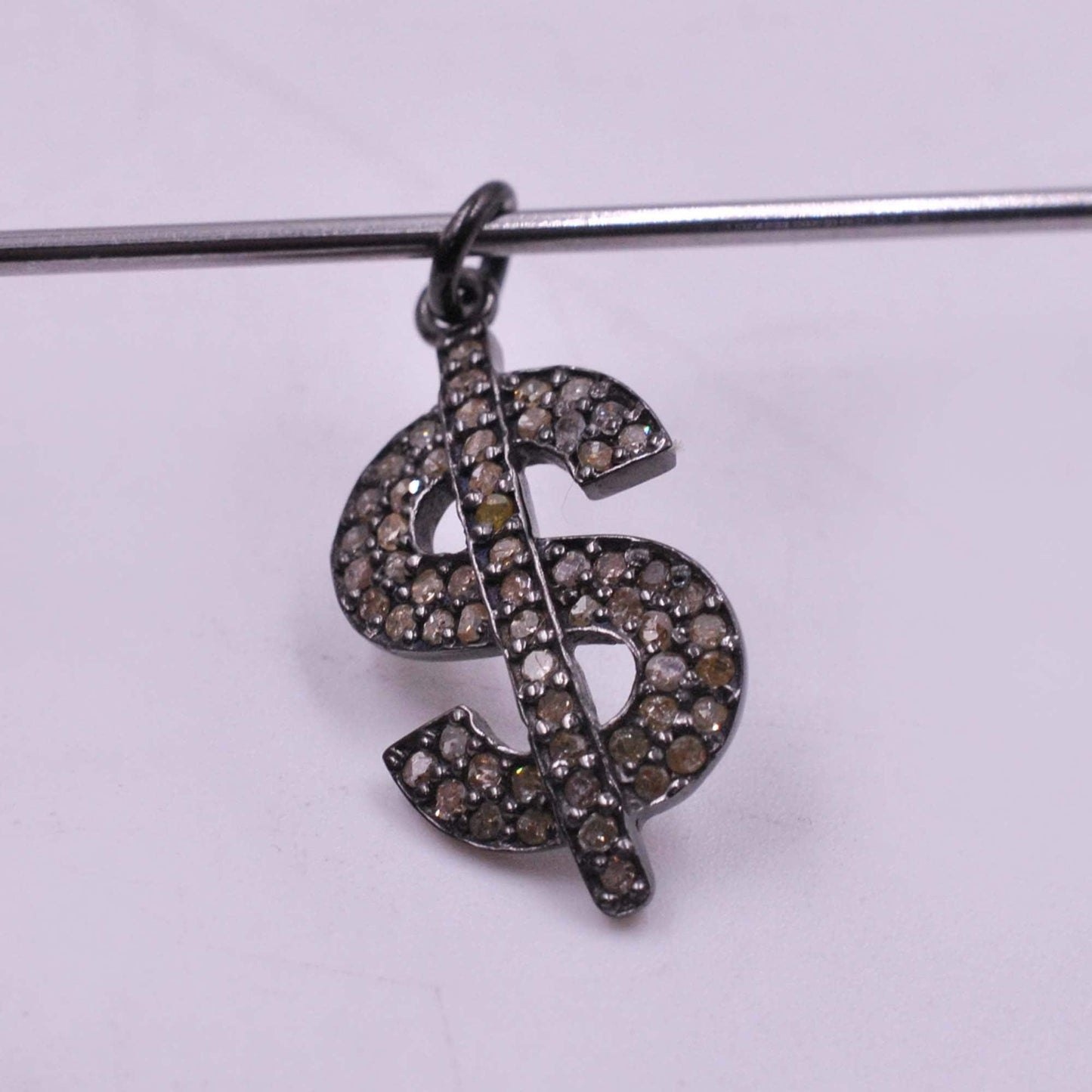 925 Sterling Silver Pave Diamond Dollar Sign Charm Pendant - Kanish