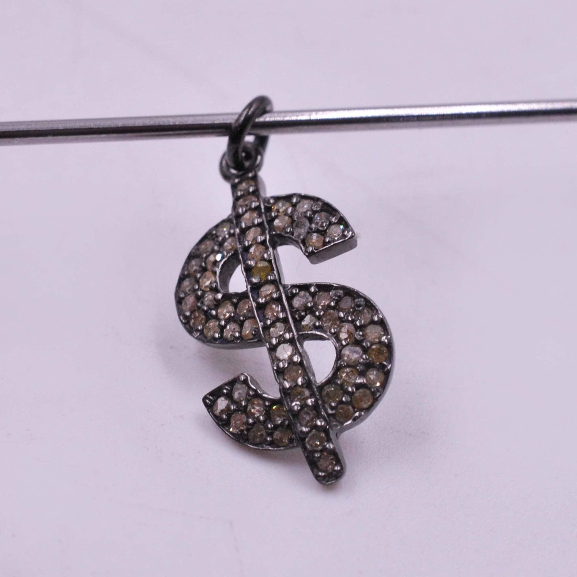 925 Sterling Silver Pave Diamond Dollar Sign Charm Pendant - Kanish