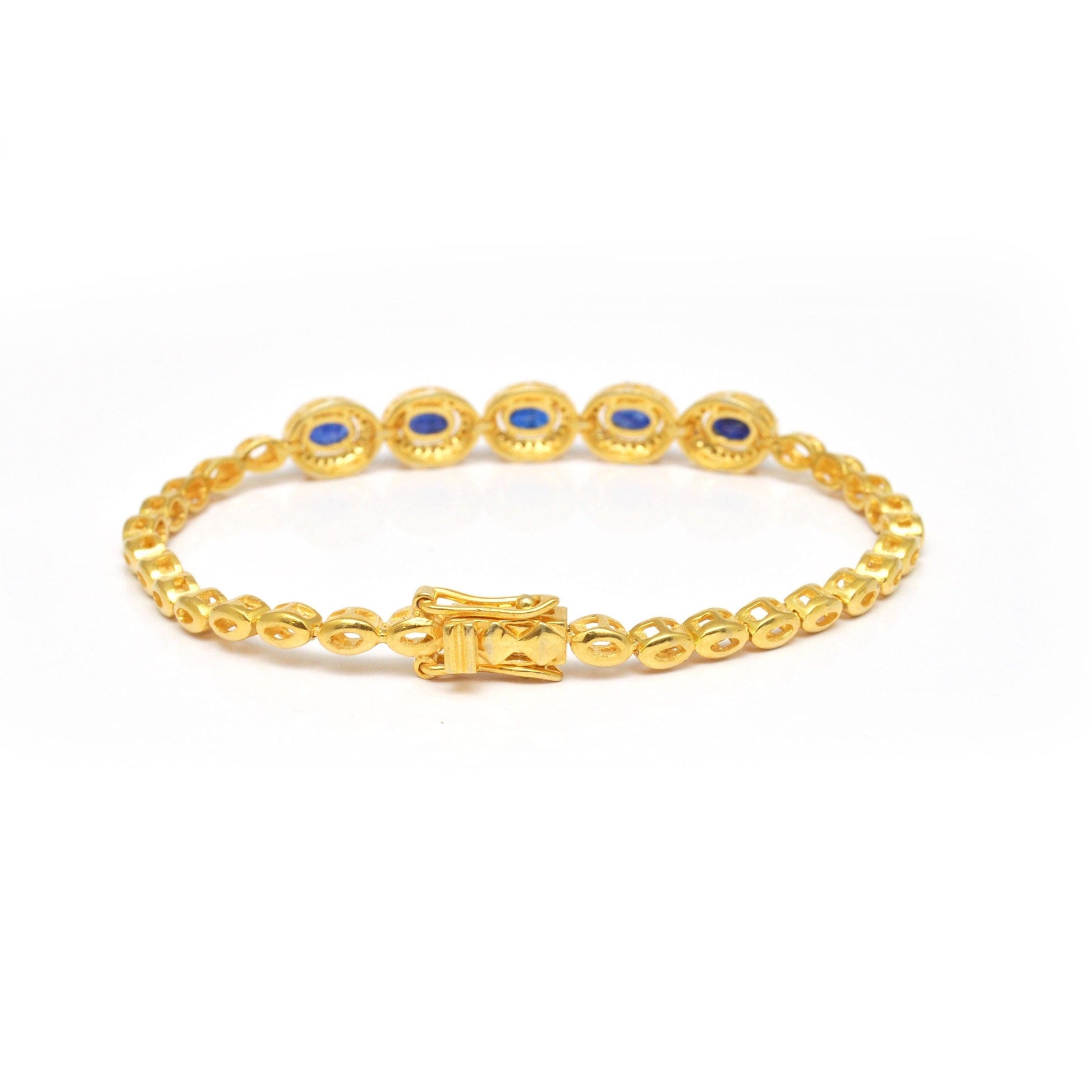 Diamond Solitaire Blue Sapphire Silver Bracelet Kanish
