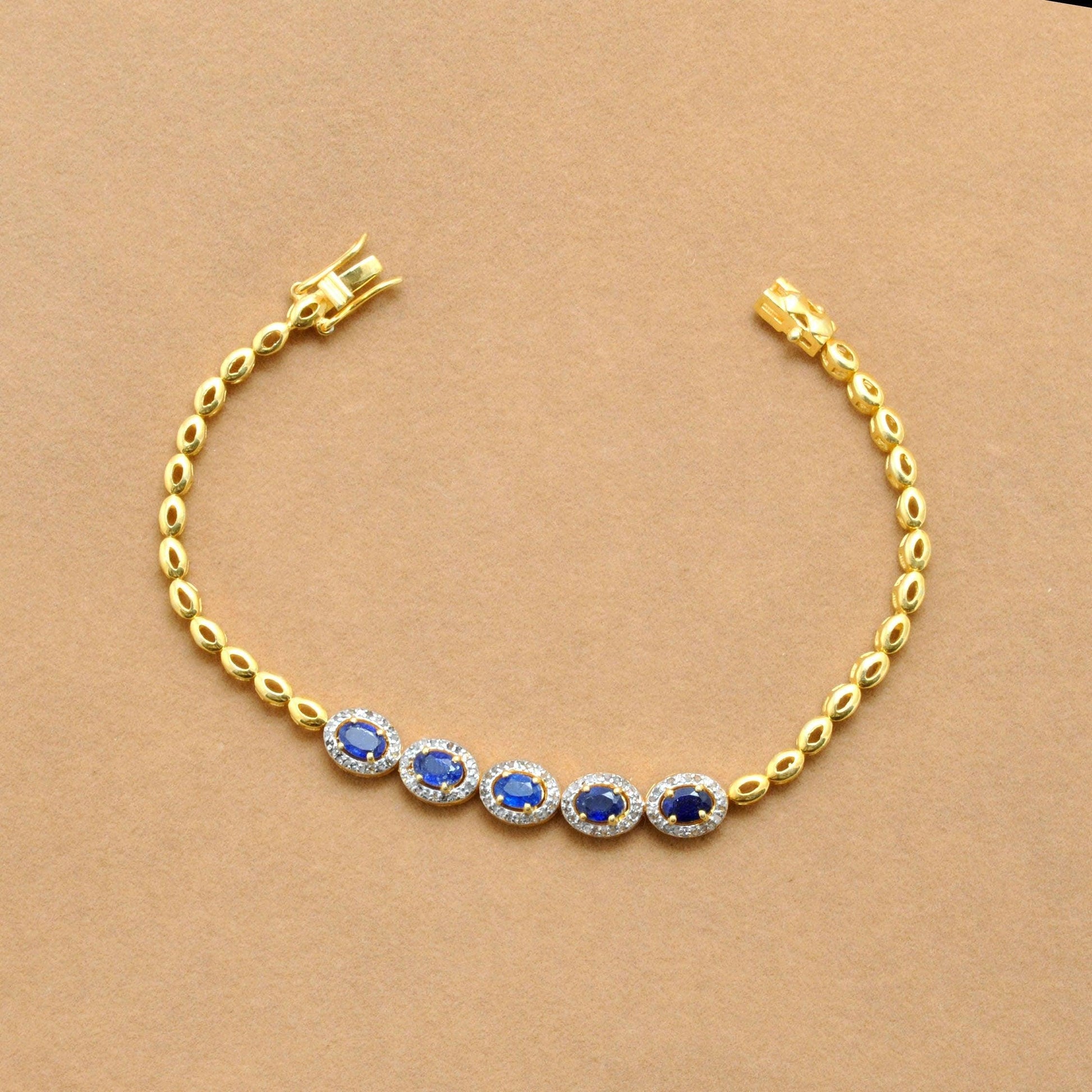 Diamond Solitaire Blue Sapphire Silver Bracelet Kanish