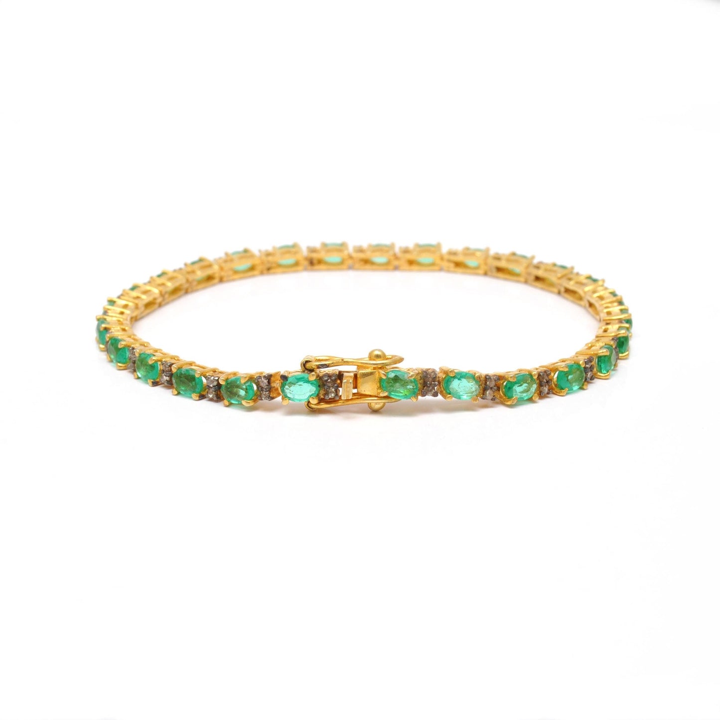 18K Gold Emerald Tennis Bracelet Diamond Gift For Her Kanish